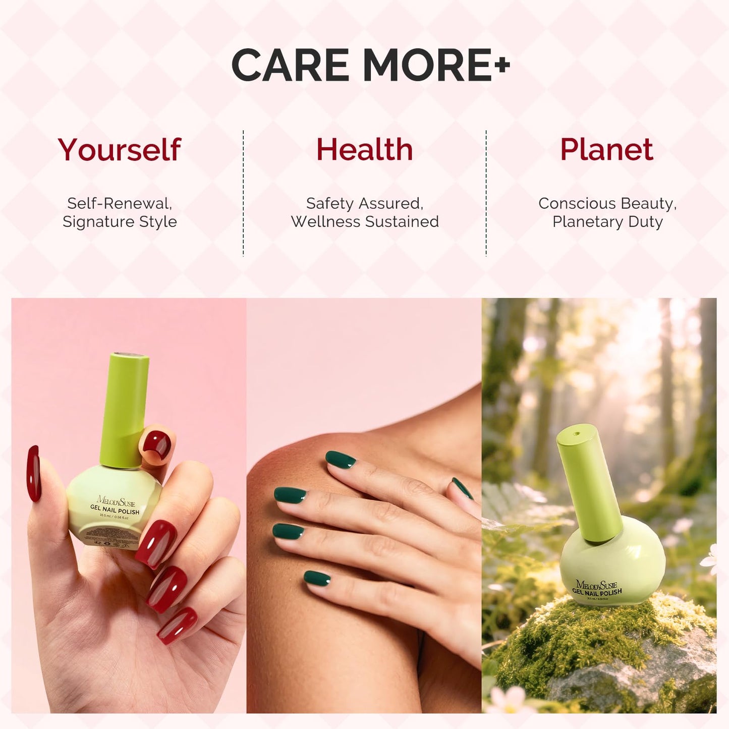 MelodySusie Valentine Gel Nail Polish Set – 6 Pink Nude Colors, Tilt Bottle, 3-Free Plant-Based Formula