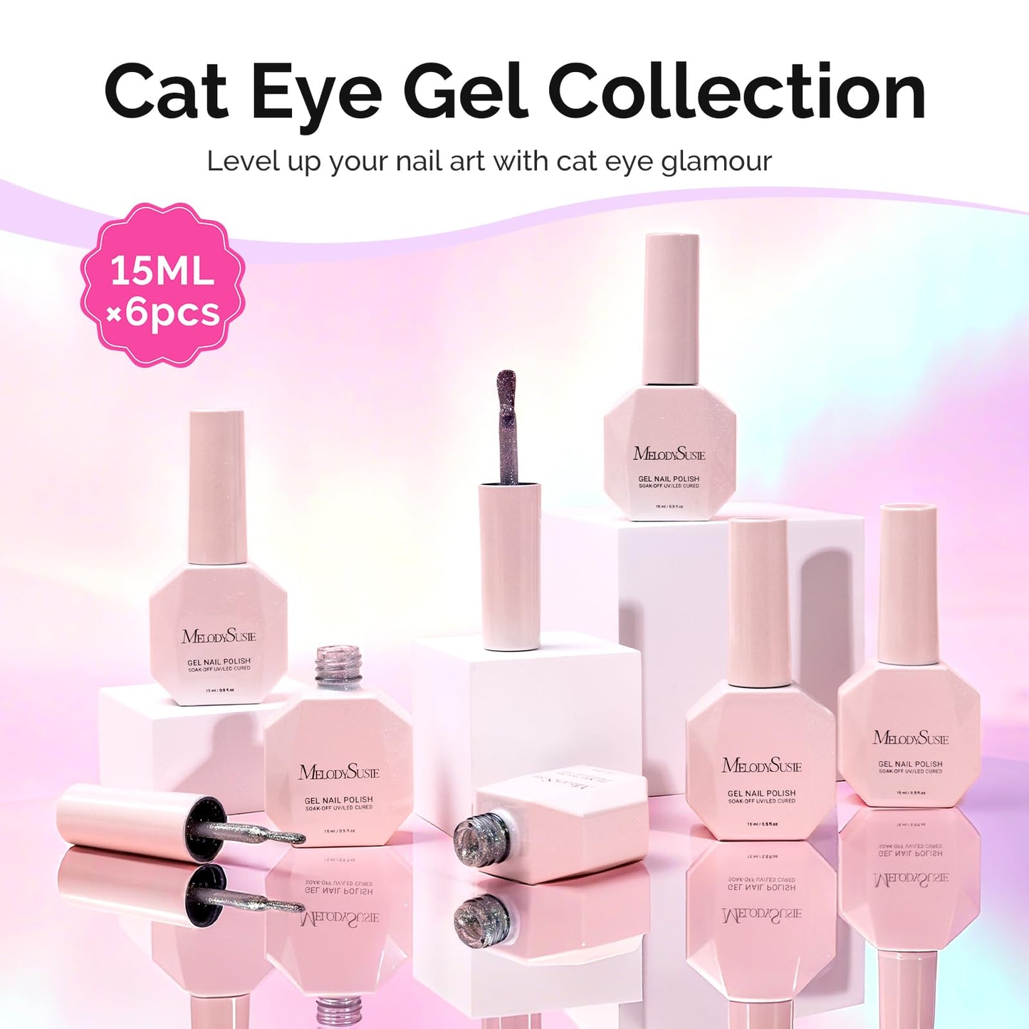 MelodySusie 9D Chameleon Cat Eye Gel Nail Polish Set – 6 x 15ml with Magnet