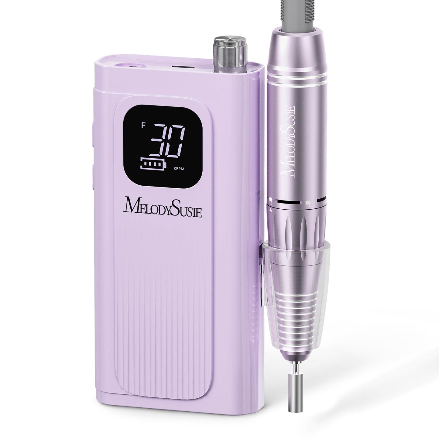 MelodySusie SC300F Clip-On Rechargeable Nail Drill – 30,000 RPM, LCD Display, Training & Home Use (Purple)