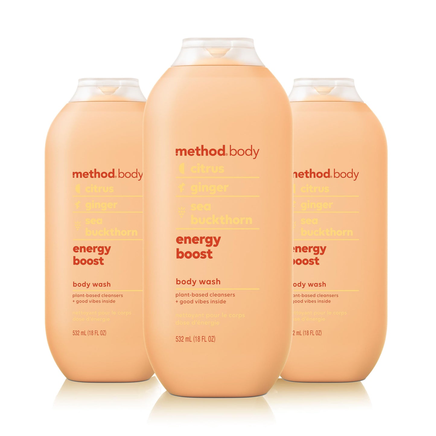 Method Body Wash Energy Boost – 3 x 18oz, Citrus-Ginger, Sea Buckthorn
