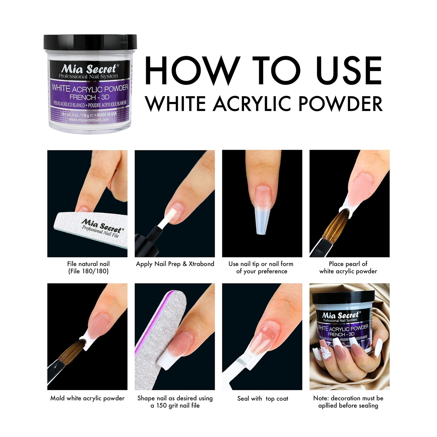 Mia Secret White Acrylic Powder (8oz) – 3D Nail Art & French Manicure