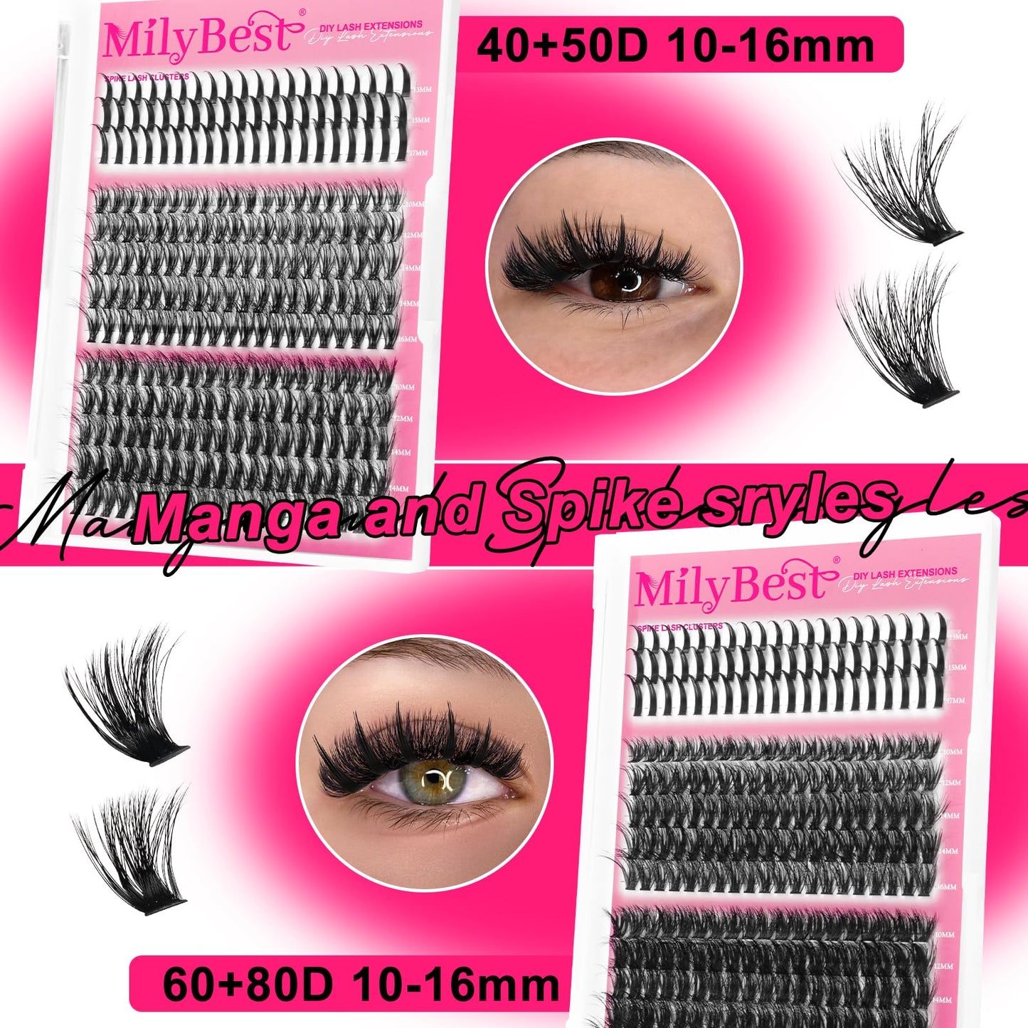 MilyBest Lash Clusters Kit 864pcs – D-Curl Lashes, 4 Styles, DIY Extensions