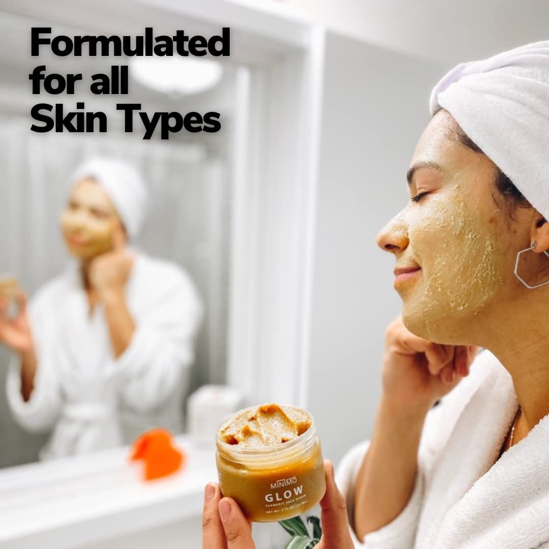 Minimo Glow Citrus Peach Turmeric Face Scrub — 5 oz with Heart Applicator