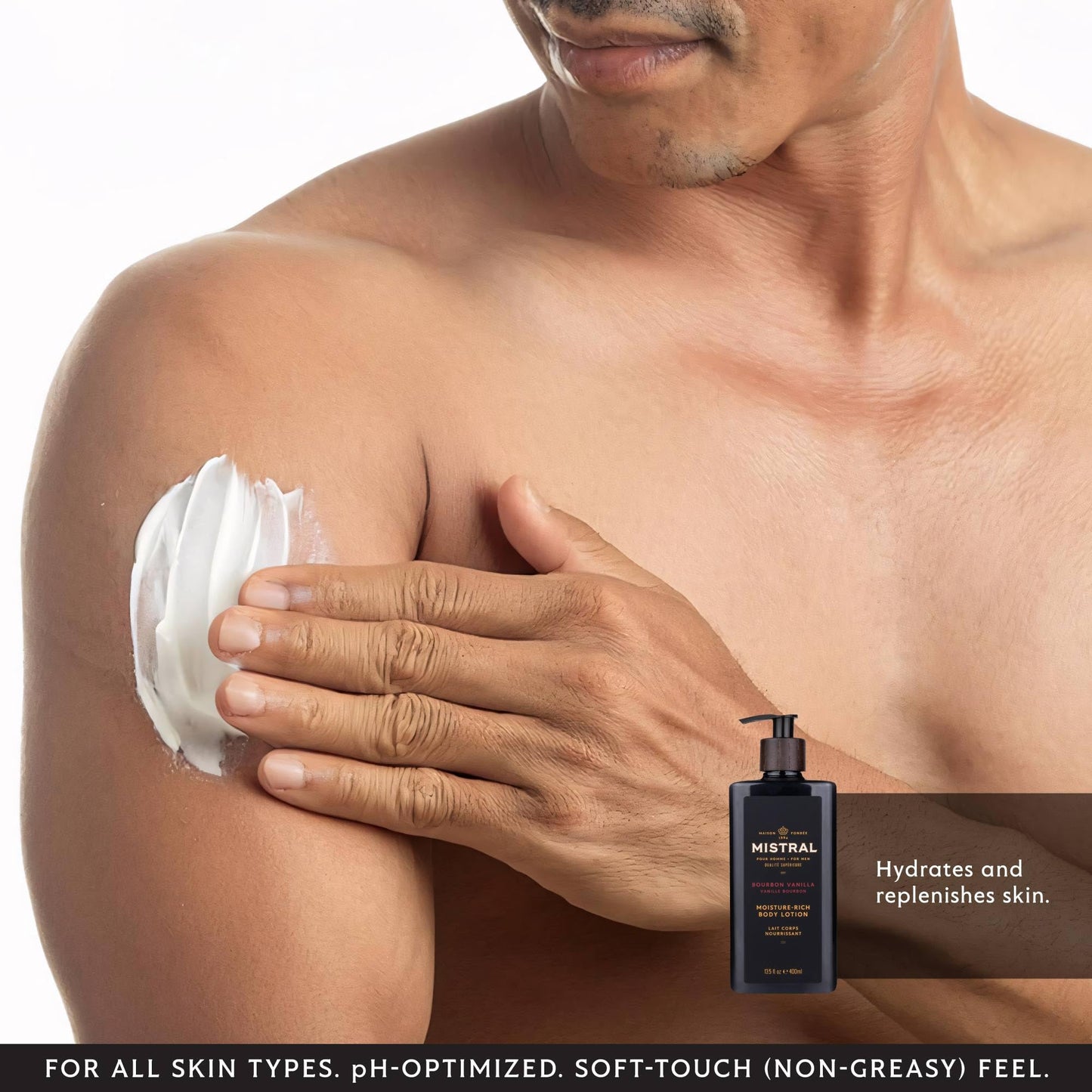 Mistral Bourbon Vanilla Body Lotion for Men | Fast-Absorbing Moisture-Rich Formula