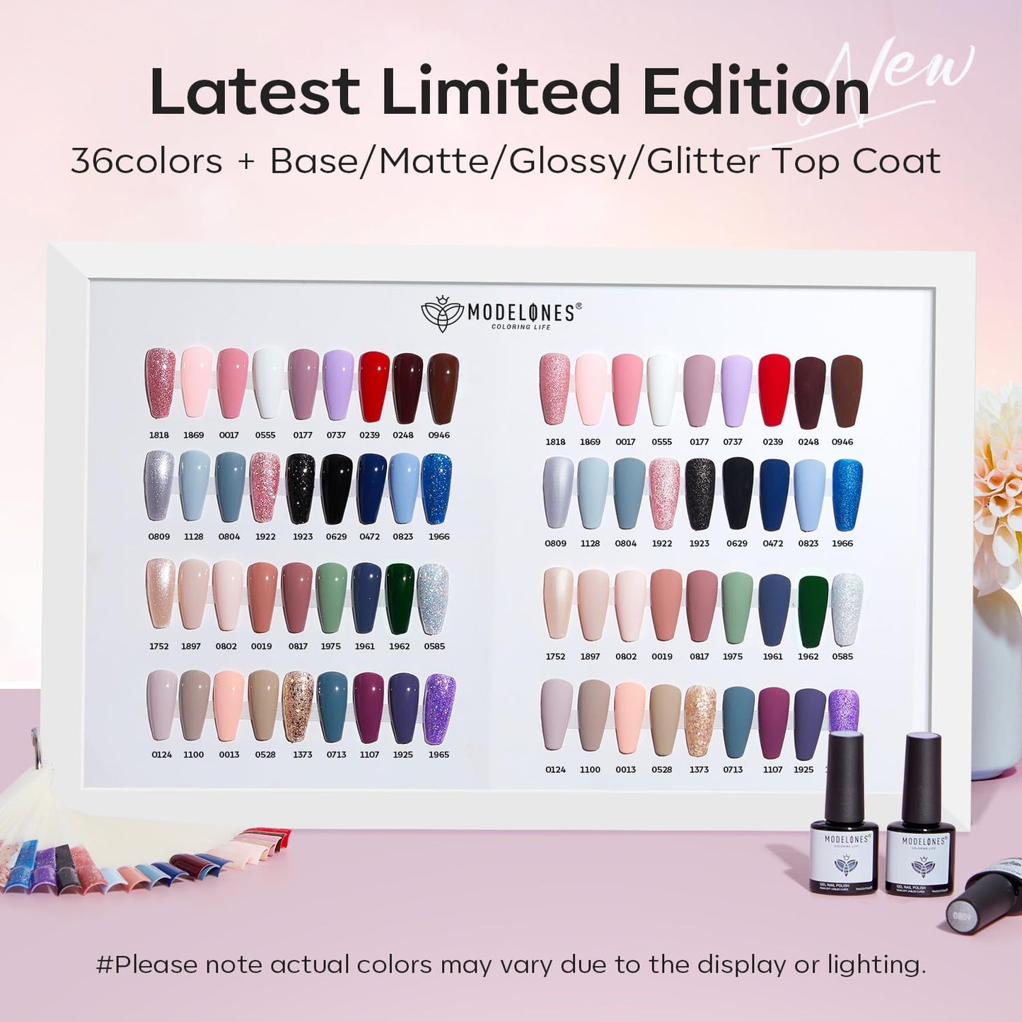 Modelones 40-Pcs Gel Nail Polish Set – 36 Colors + Base/Top Coats for DIY LED Manicure