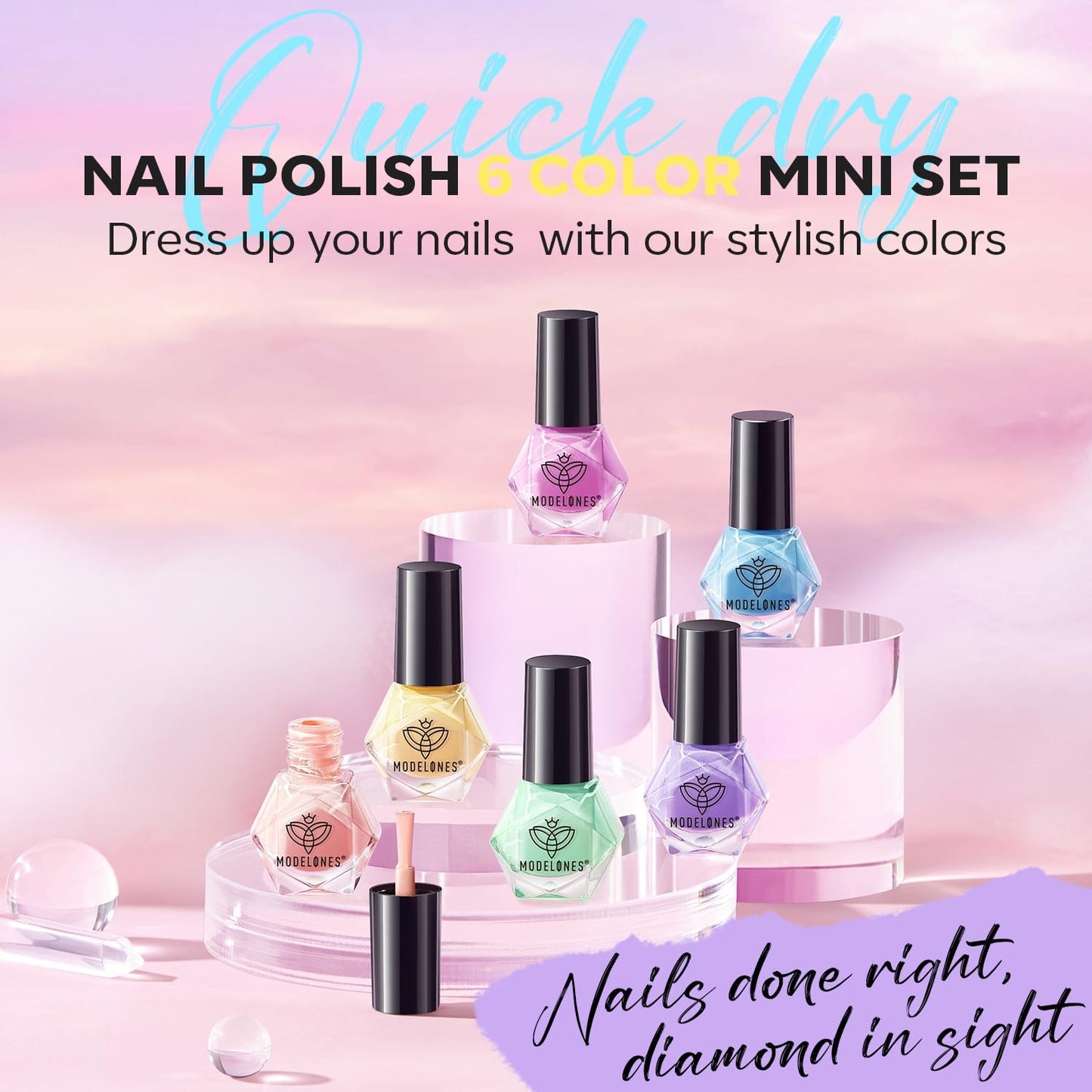 Modelones Partyreal ABA5510 – 6 Color Shimmer Nail Polish Set | Quick Dry & Long-Lasting Shine