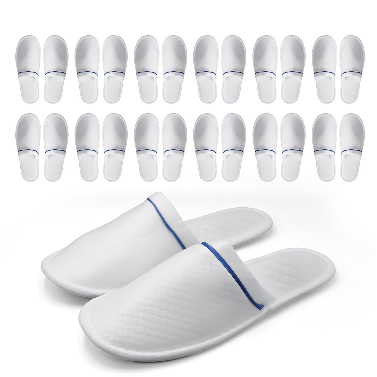 Modlux Spa Slippers – 12-Pair Pack, Unisex Closed-Toe, Washable & Reusable (White with Blue Ribbon)