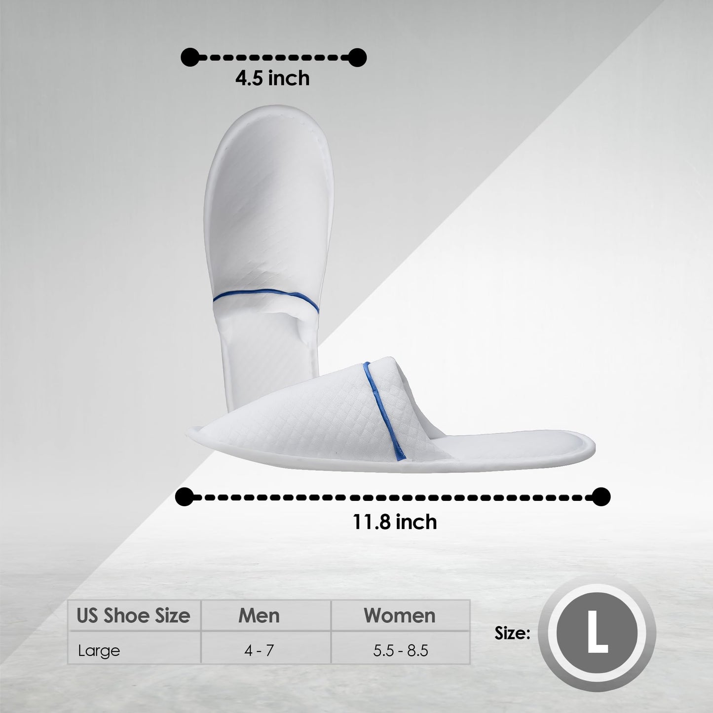Modlux Spa Slippers – 12-Pair Pack, Unisex Closed-Toe, Washable & Reusable (White with Blue Ribbon)