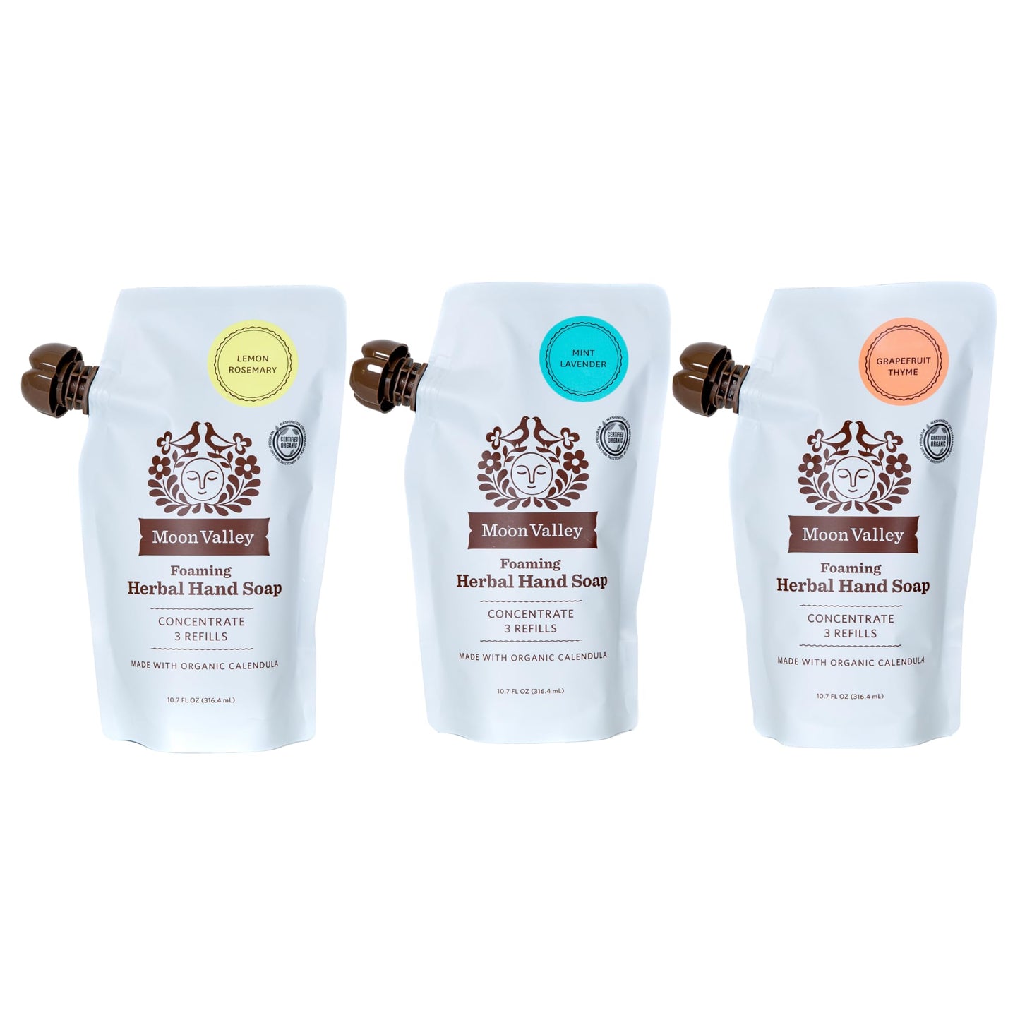 Moon Valley Foaming Hand Soap Refill Pouch Three-Pack — Lemon Rosemary, Mint Lavender, Grapefruit | Vegan & Non-GMO