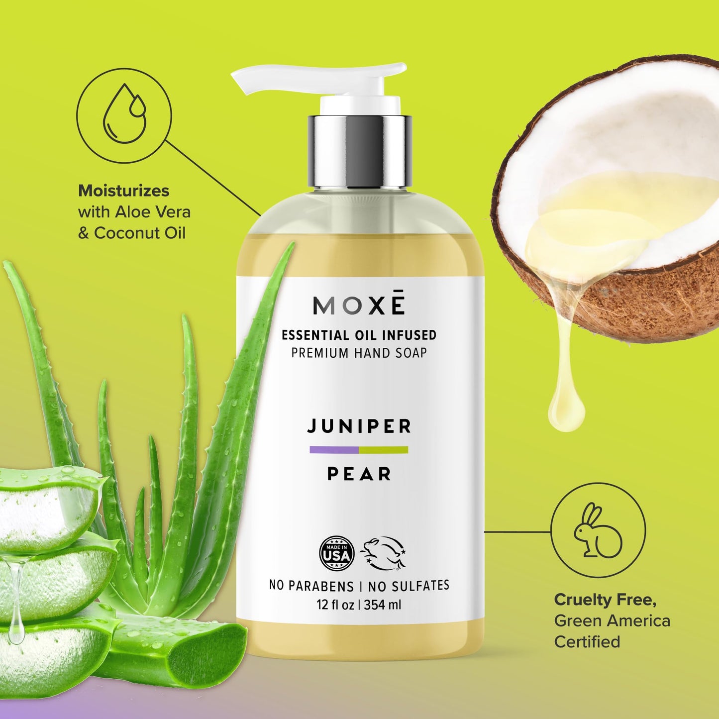 MOXE Natural Hand Wash 3-Pack – Jasmine Orange, Vanilla Honey & Juniper Pear | Plant-Based, Vegan, Sulfate-Free, 12 oz bottles