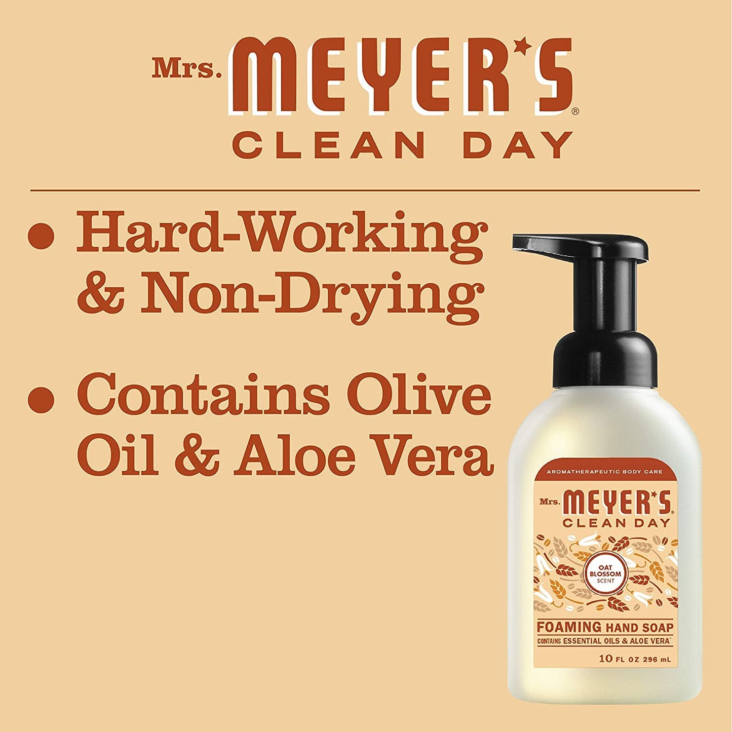 Mrs. Meyer's Clean Day Foaming Hand Soap – Oat Blossom, 10 fl oz (Pack of 6)