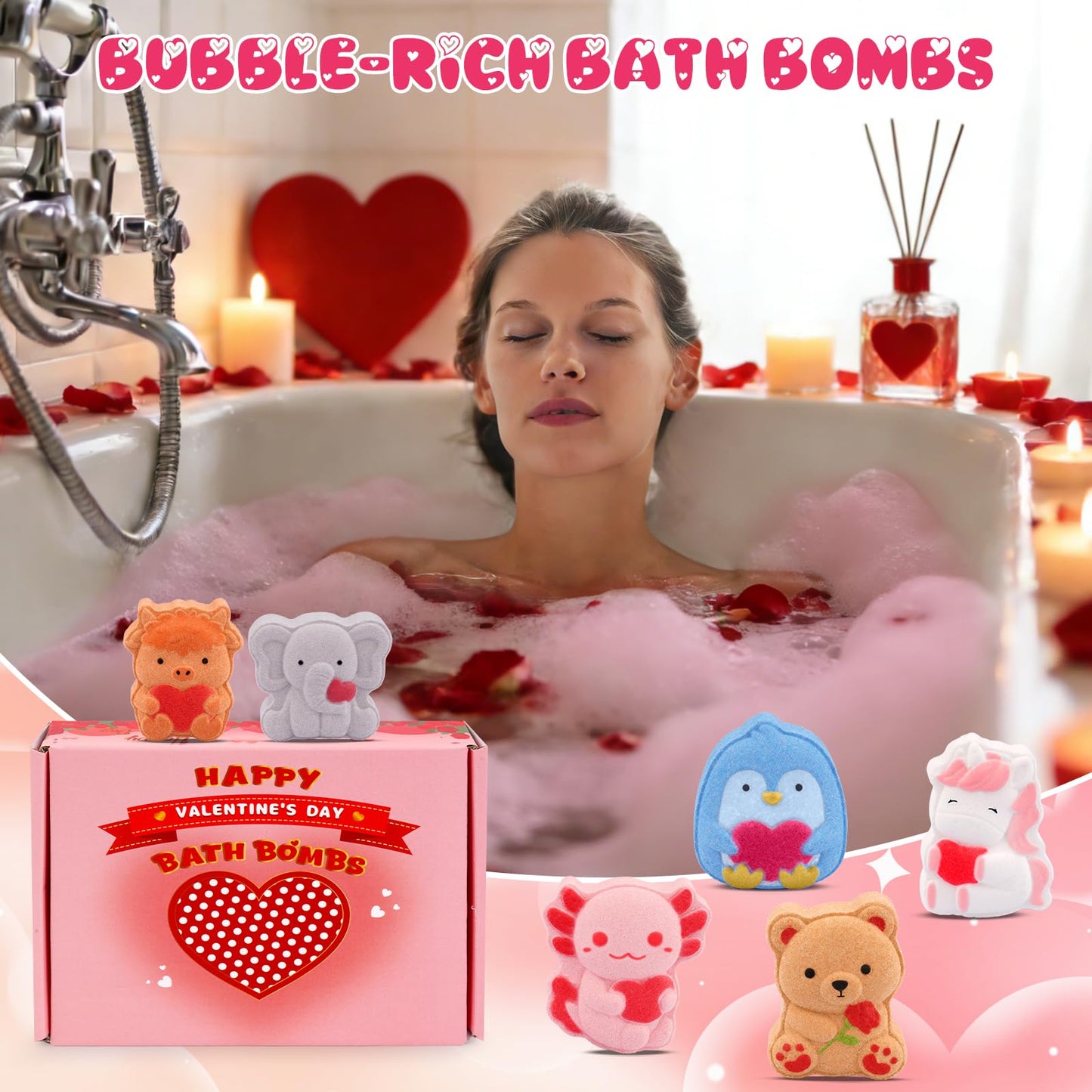 MUFEIRUO Valentines Bath Bombs – 6 Animal-Shaped Bubble Bath Bombs for Relaxing Spa Moments