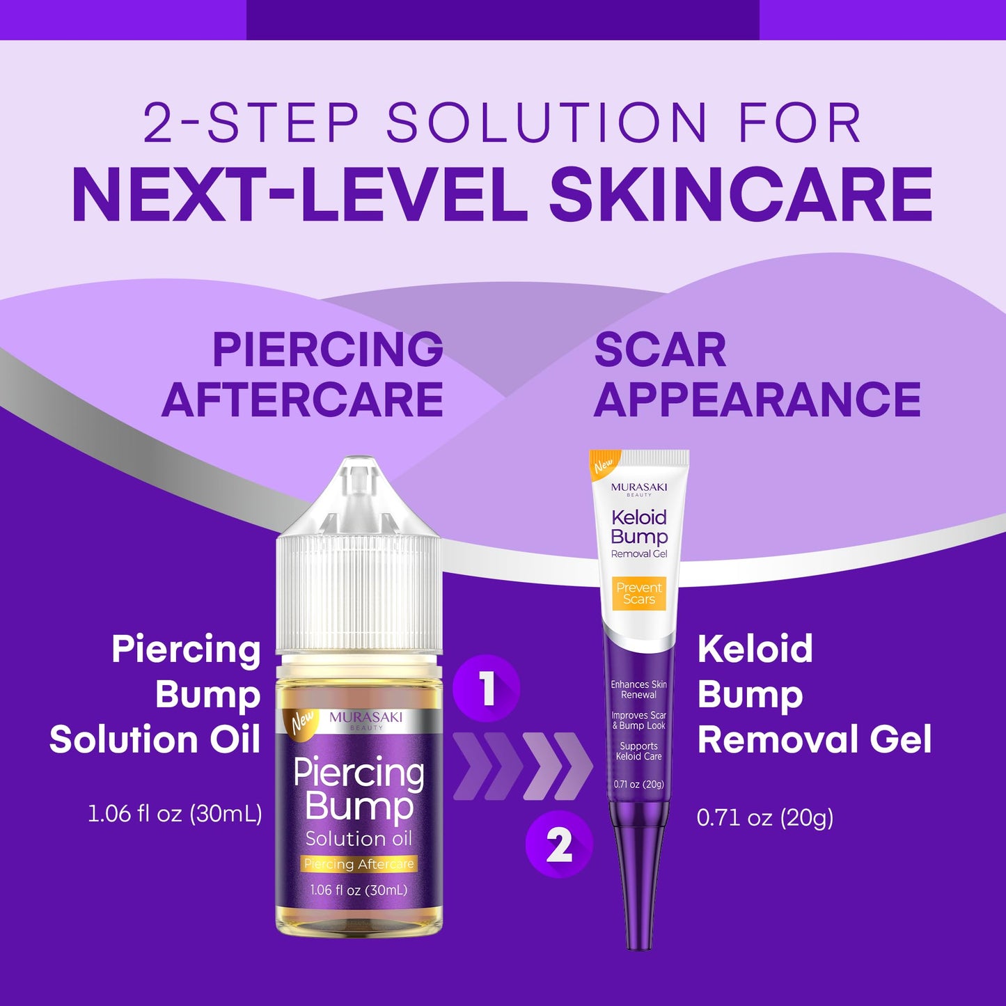 MURASAKI BEAUTY Piercing & Keloid Bump Solution Oil & Gel Kit – 2 Pack