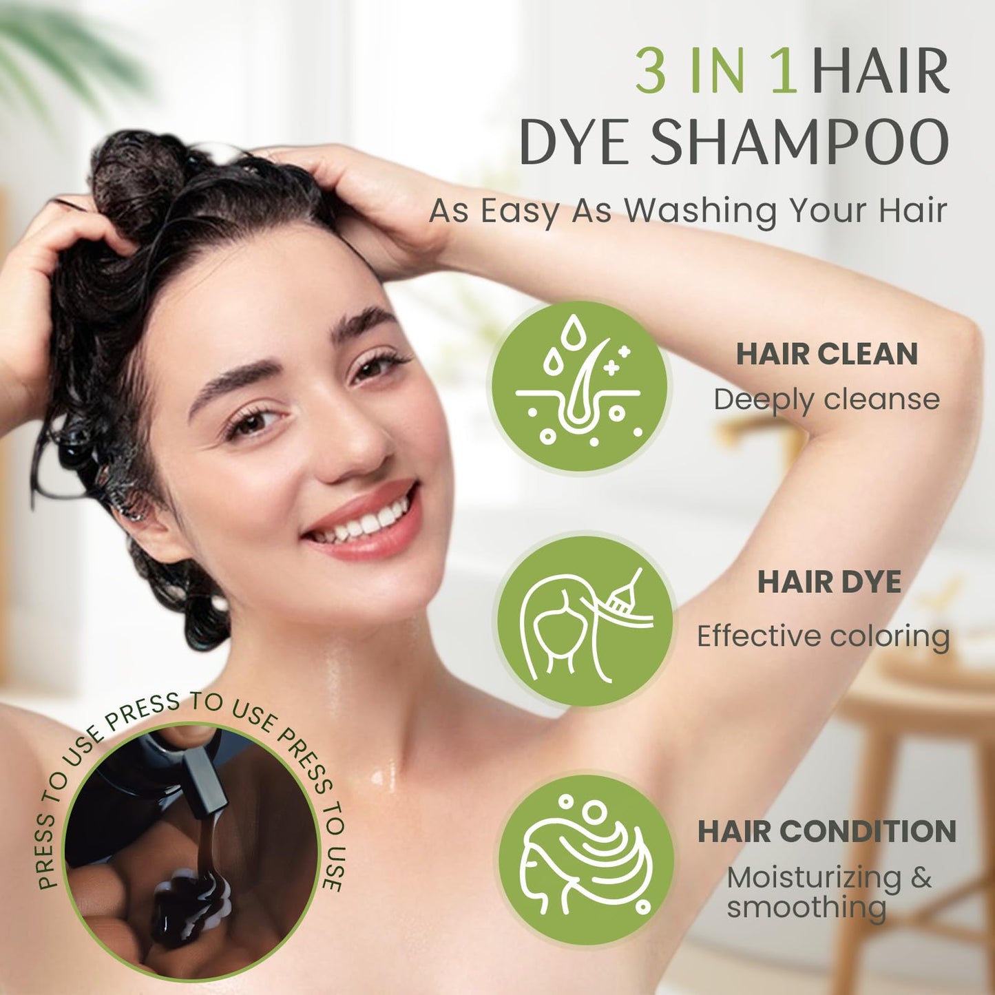 Mxvbaty Chestnut Brown Hair Dye Shampoo 3-in-1 – Instant Color, Root Touch Up, 16.9 oz