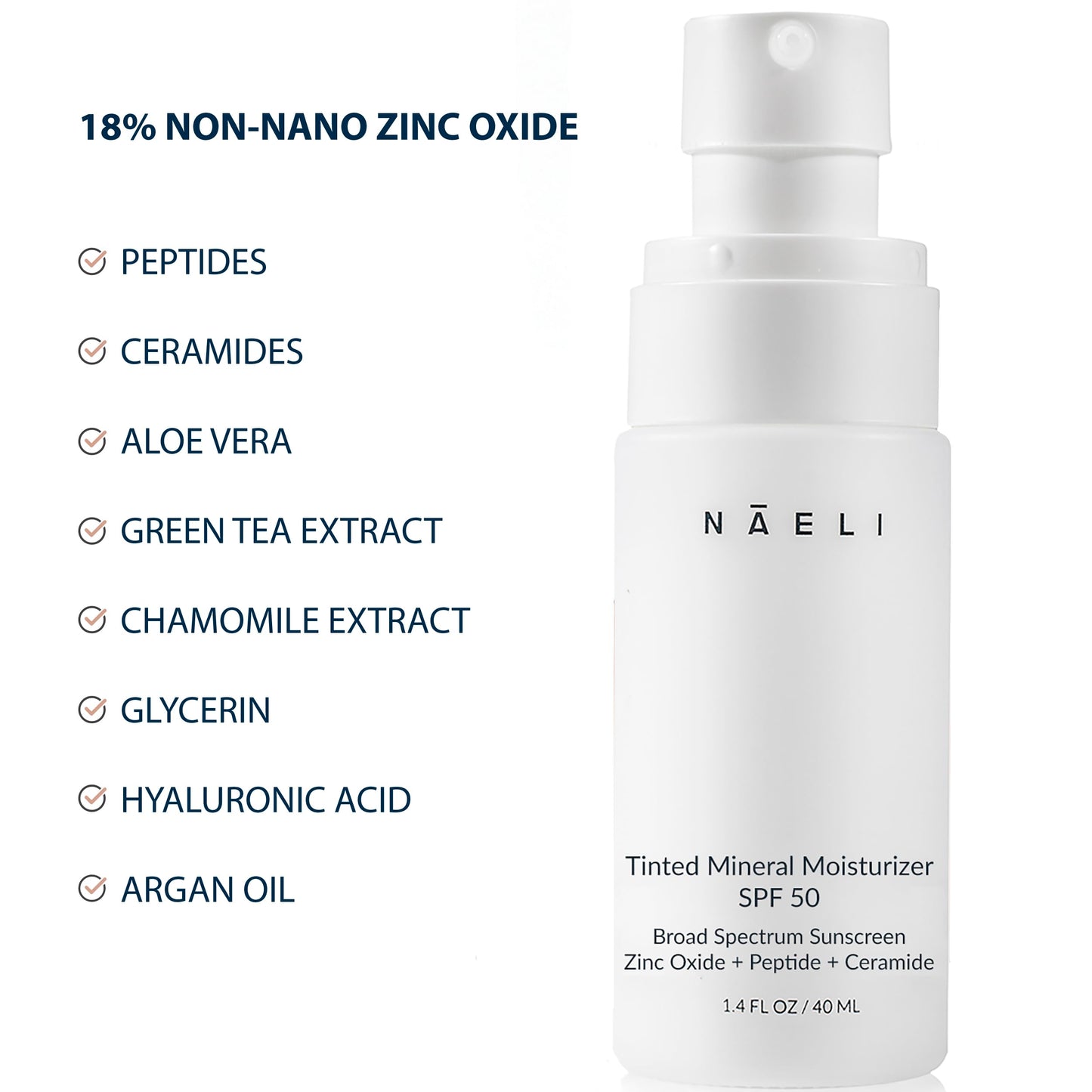 NAELI Anti-Aging Tinted Moisturizer SPF 50 – Mineral Sunscreen with Zinc Oxide, Peptides & Ceramides