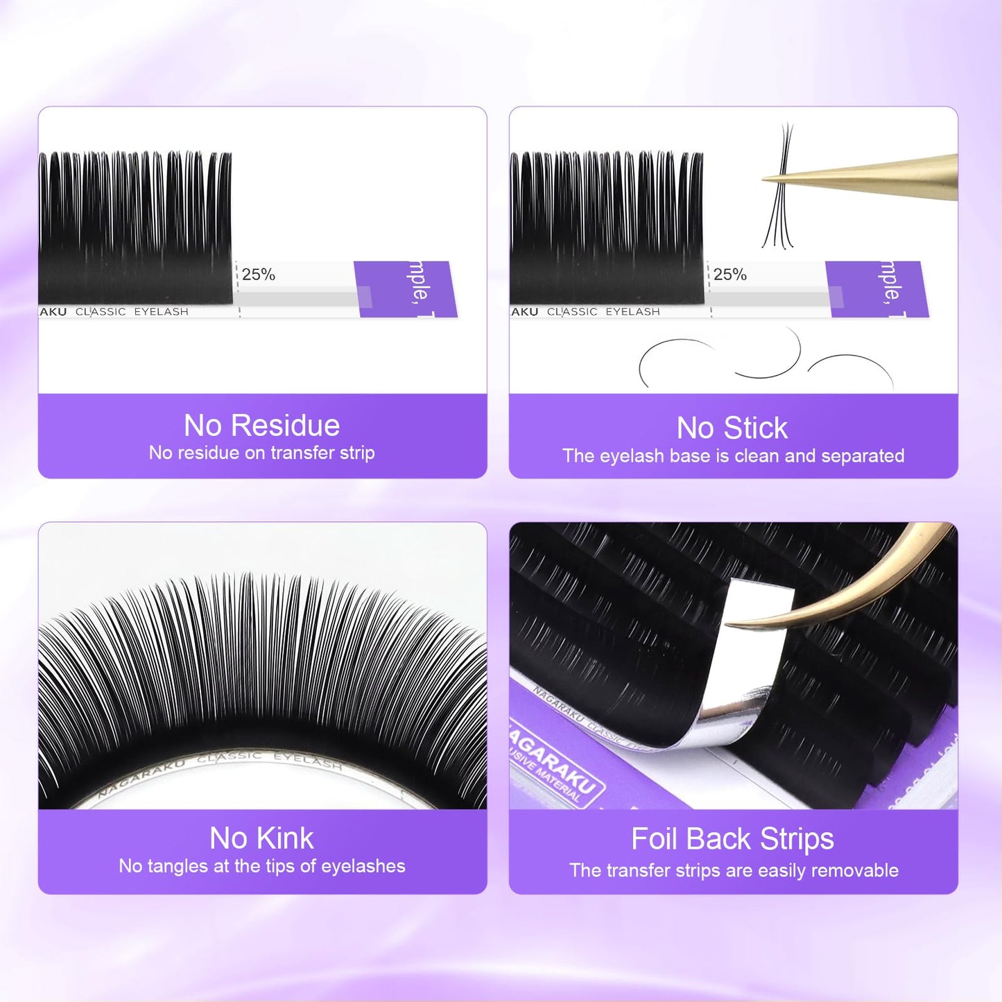 NAGARAKU 5 Trays Eyelash Extensions – 0.20mm D Curl, 11-15mm, Matte Black Pro Faux Mink (16 Rows)