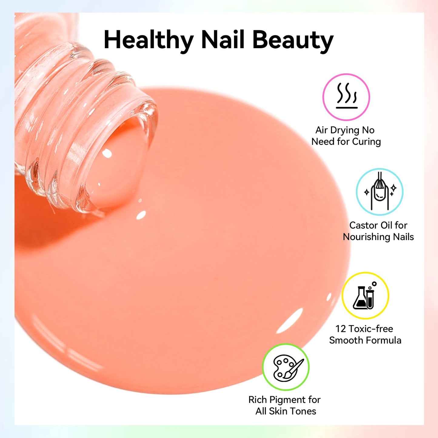 Nailshion Pastel Nail Polish Set - 16 Colors with Base & Top Coat, Remover Pads | Vegan, Air-Dry DIY Kit