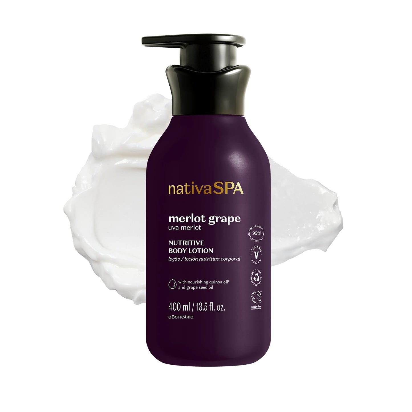 NATIVA SPA by O Boticário Merlot Grape Body Lotion – Deep Hydration with Quinoa & Grape Seed Oil, 400ml
