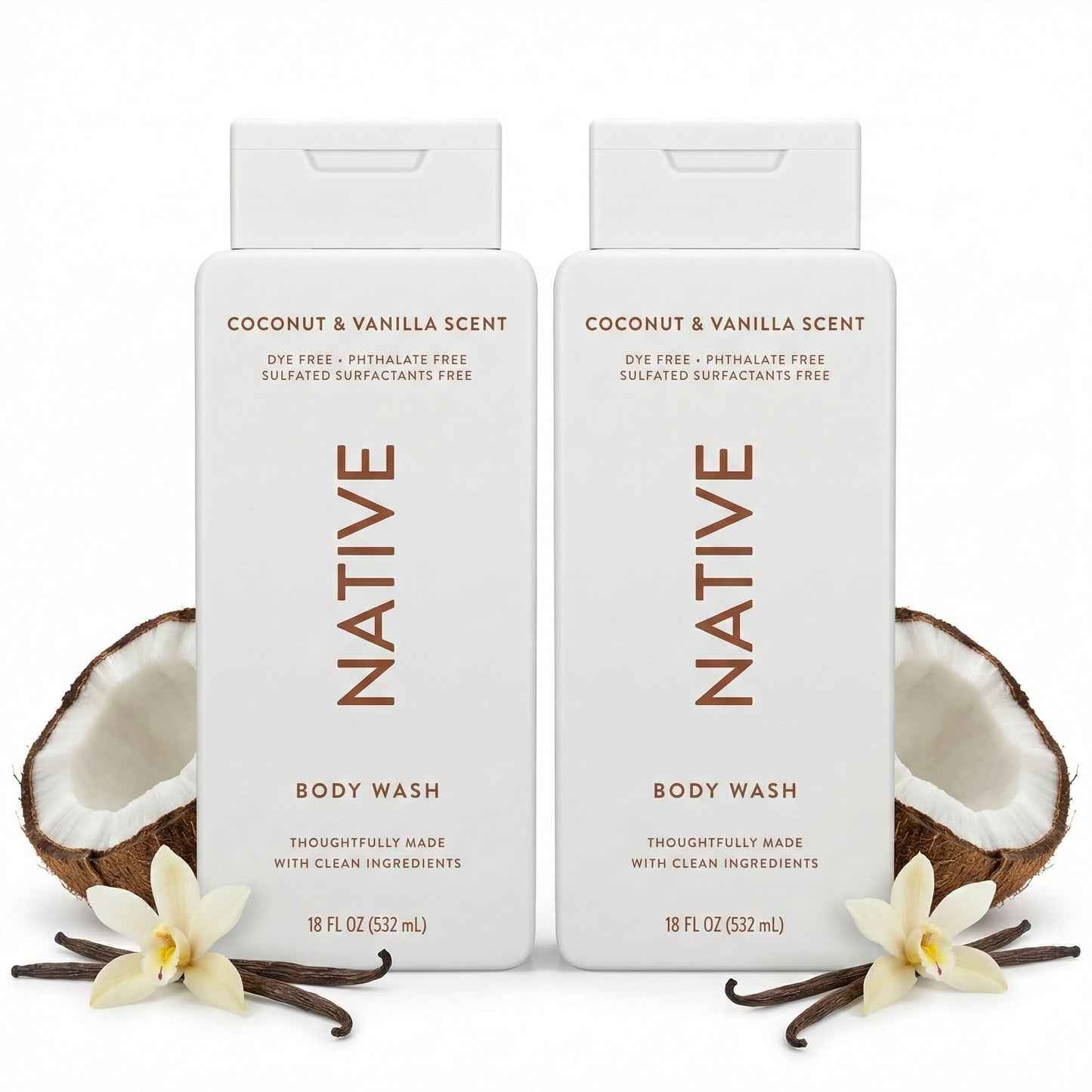 Native Body Wash 2 Pack – Coconut Vanilla, Sulfate Free, 18 oz Each
