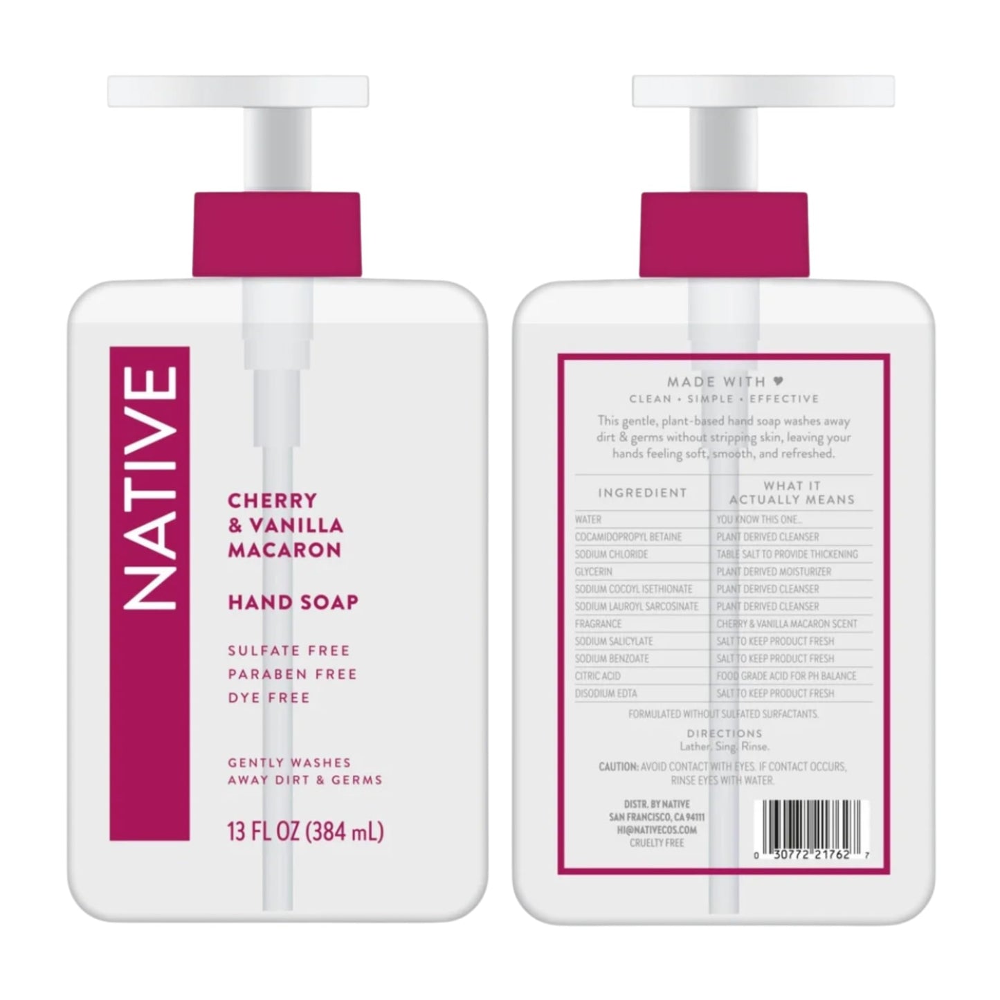 Native Hand Soap Set: Cherry & Vanilla Macaron + Coconut & Vanilla — 13 oz each, Sulfate-Free 2-Pack