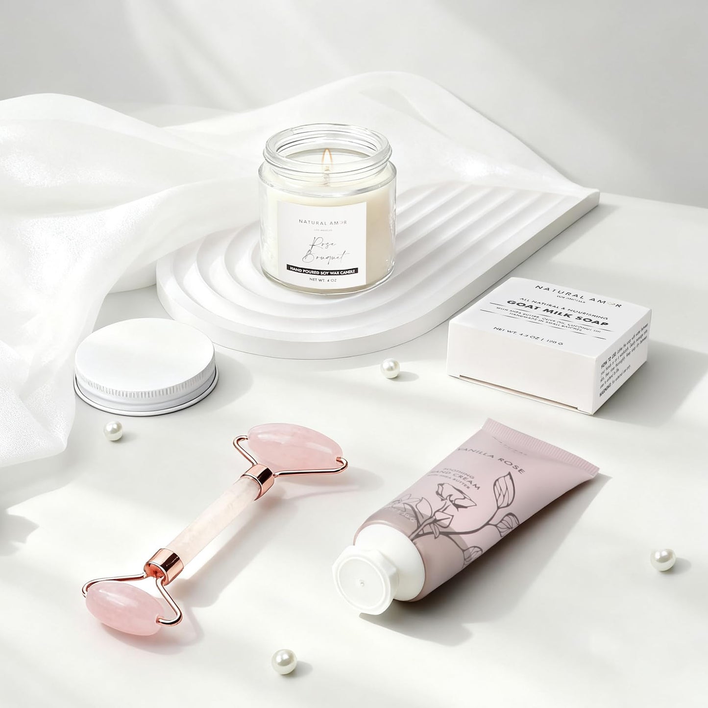 Natural Amor Spa Gift Set – 7-Piece Home Spa Box with Blanket, Bath Bomb, Candle & More