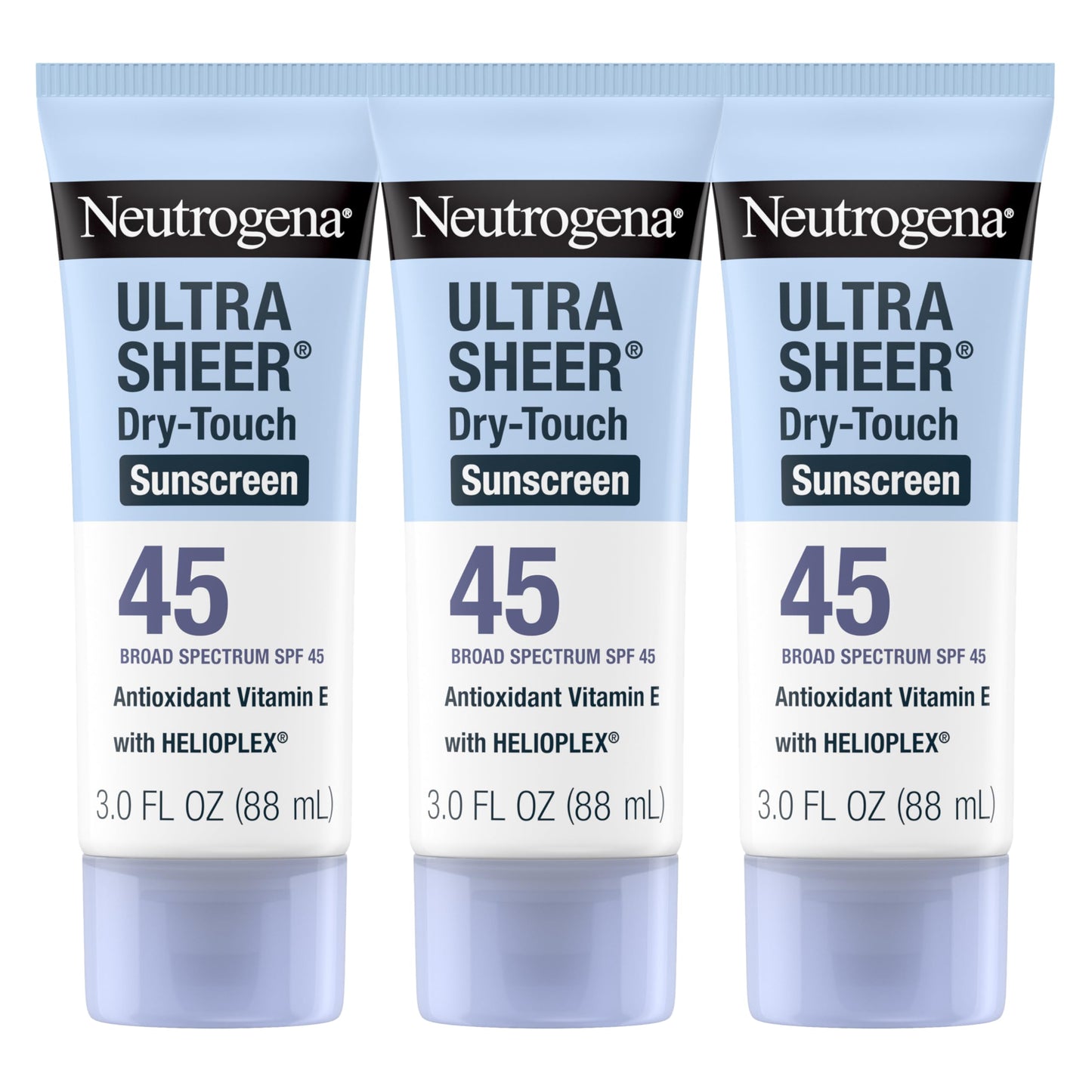 Neutrogena Ultra Sheer Dry-Touch Sunscreen SPF 45 – Travel Size Pack (3 x 3 oz)