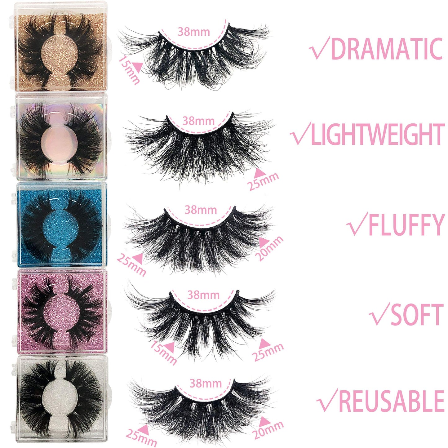 Ninglash 25mm Mink Eyelashes – 10 Pack, Dramatic 3D Full-Strip, Cruelty-Free Bulk