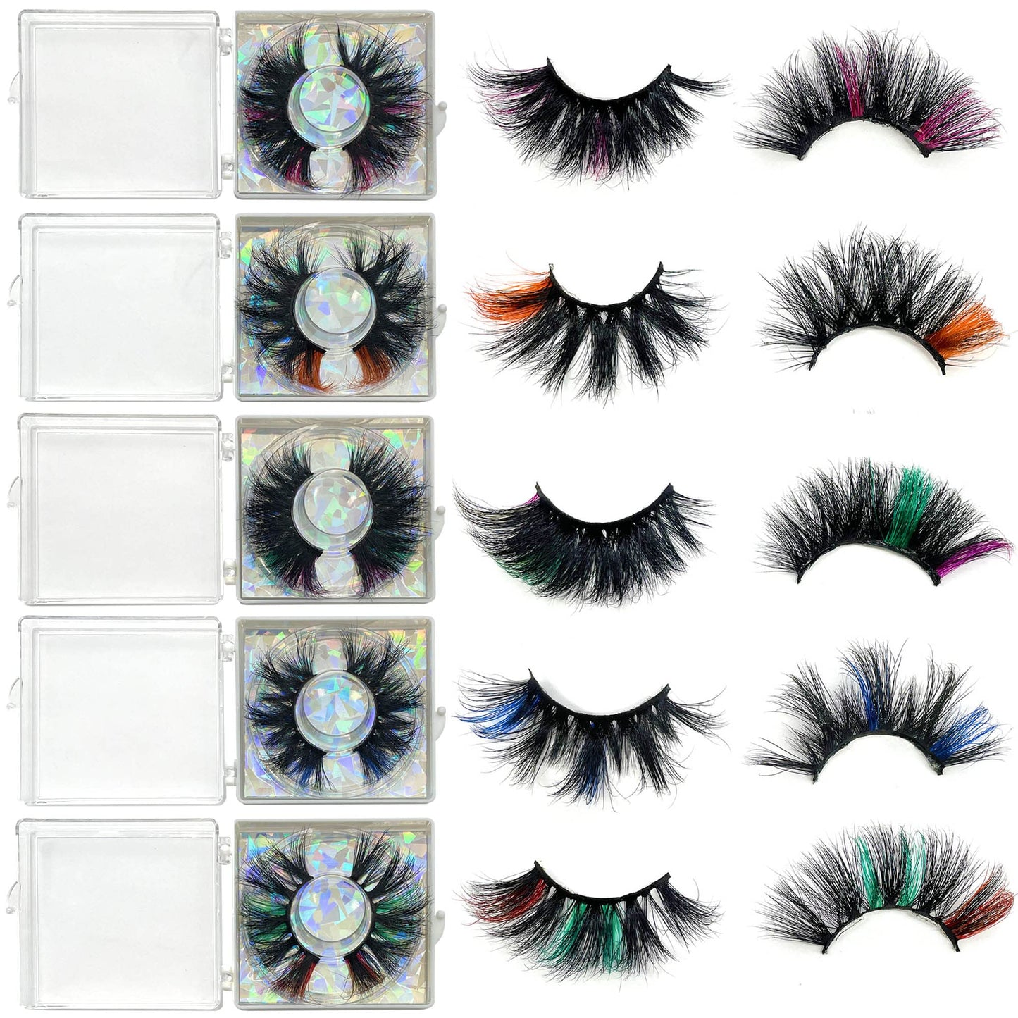Ninglash Halloween Day Lashes – 10-Pack 25mm Colored Mink Lashes (9D)