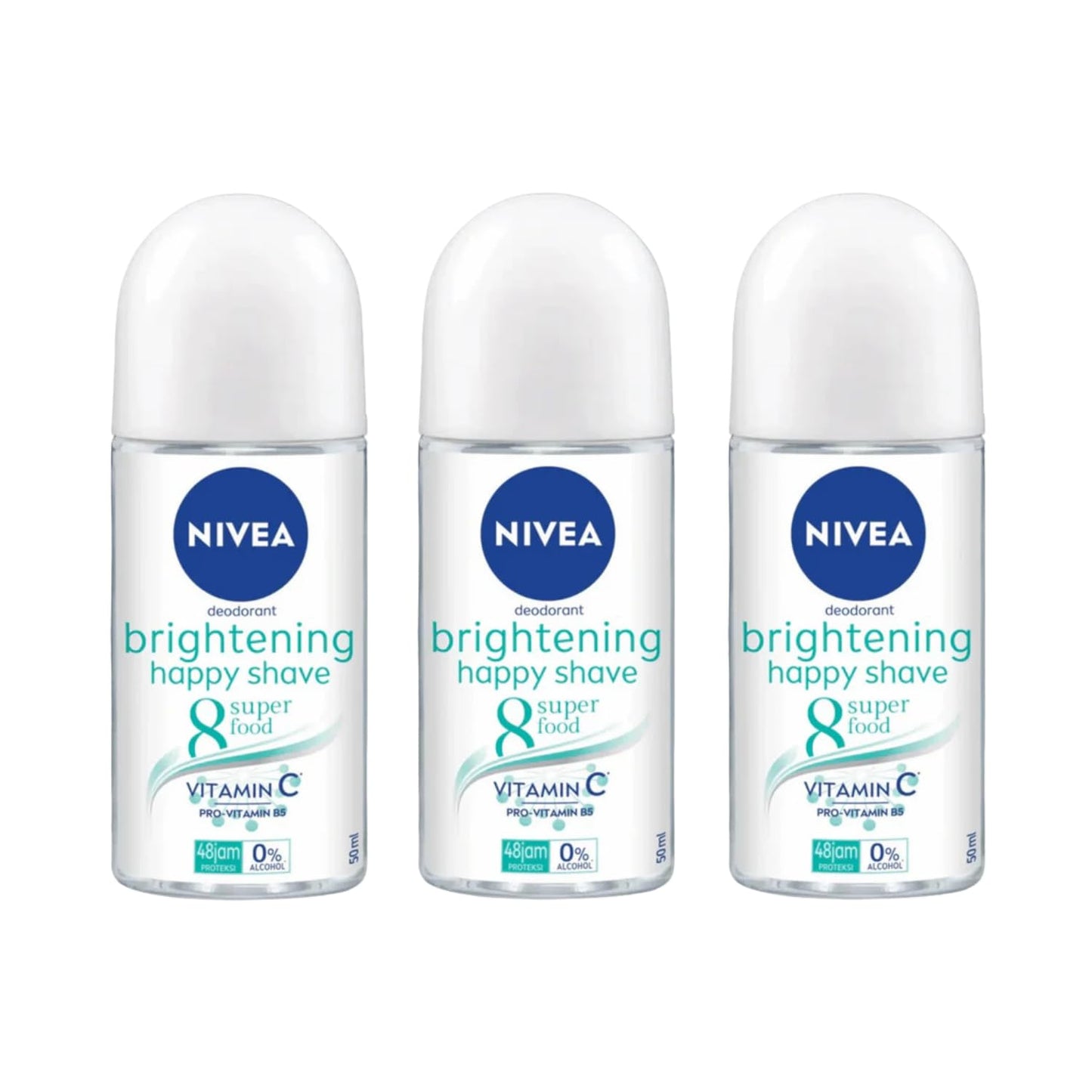 NIVEA Brightening Happy Shave 8 Superfood Roll-On Deodorant 50ml | 48H Odor Protection | 3-Pack