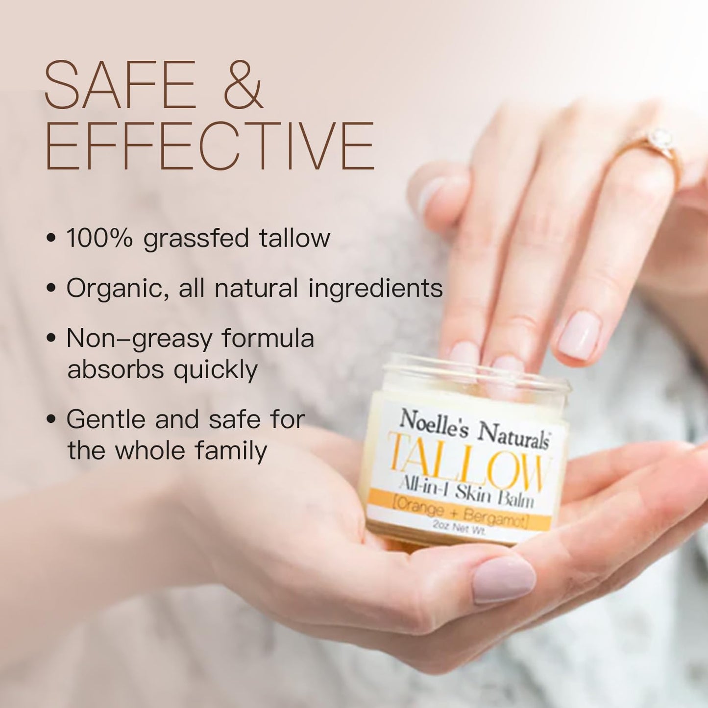 Noelle's Naturals Tallow Balm – 100% Organic Grass-Fed Tallow, Orange Bergamot, 2oz