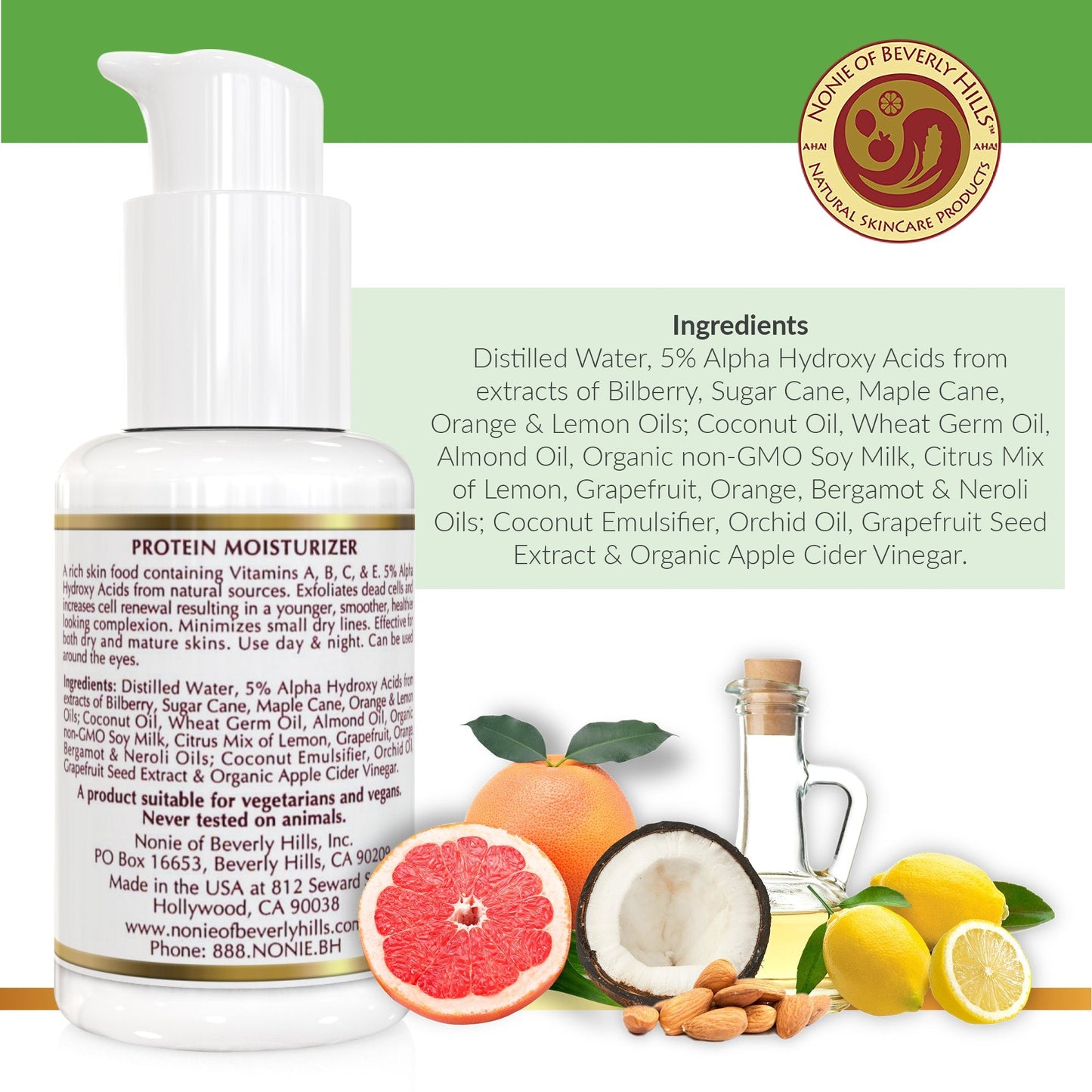 Nonie AHA Protein Moisturizer for Dry Skin – Vegan, USA Made, 5% AHAs