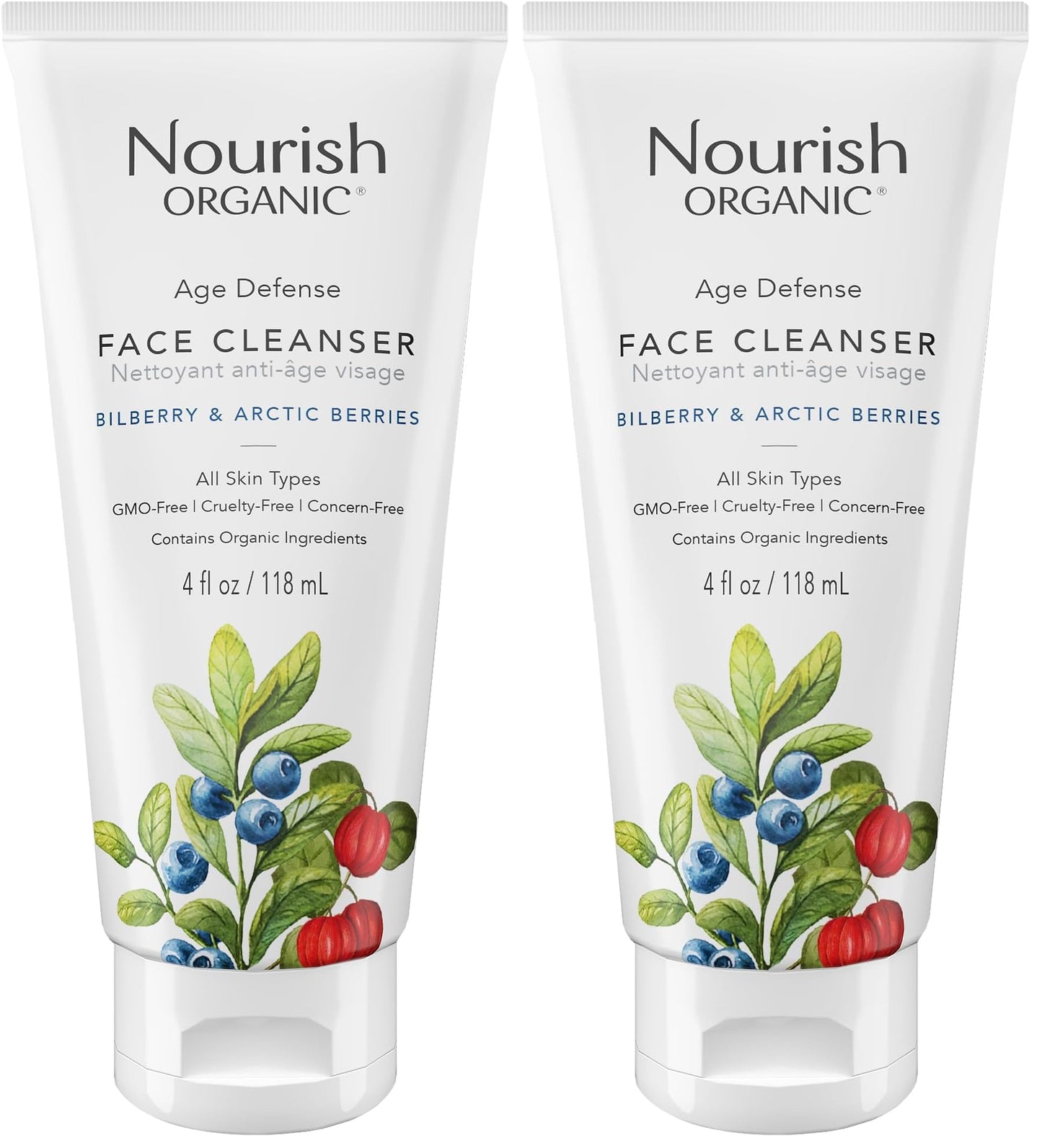 Nourish Organic Face Cleanser – Bilberry & Arctic Berries, Aloe Vera Foam Wash (Pack of 2)