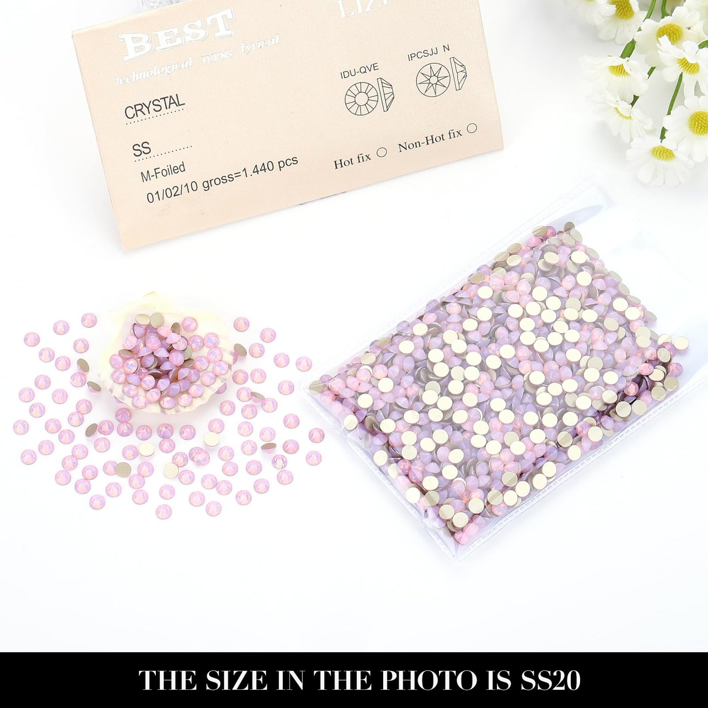 Novani Pink Opal Rhinestones 1440pcs – Flat Back 2088 SS20 4.6-4.8mm for Nail Art & Crafting