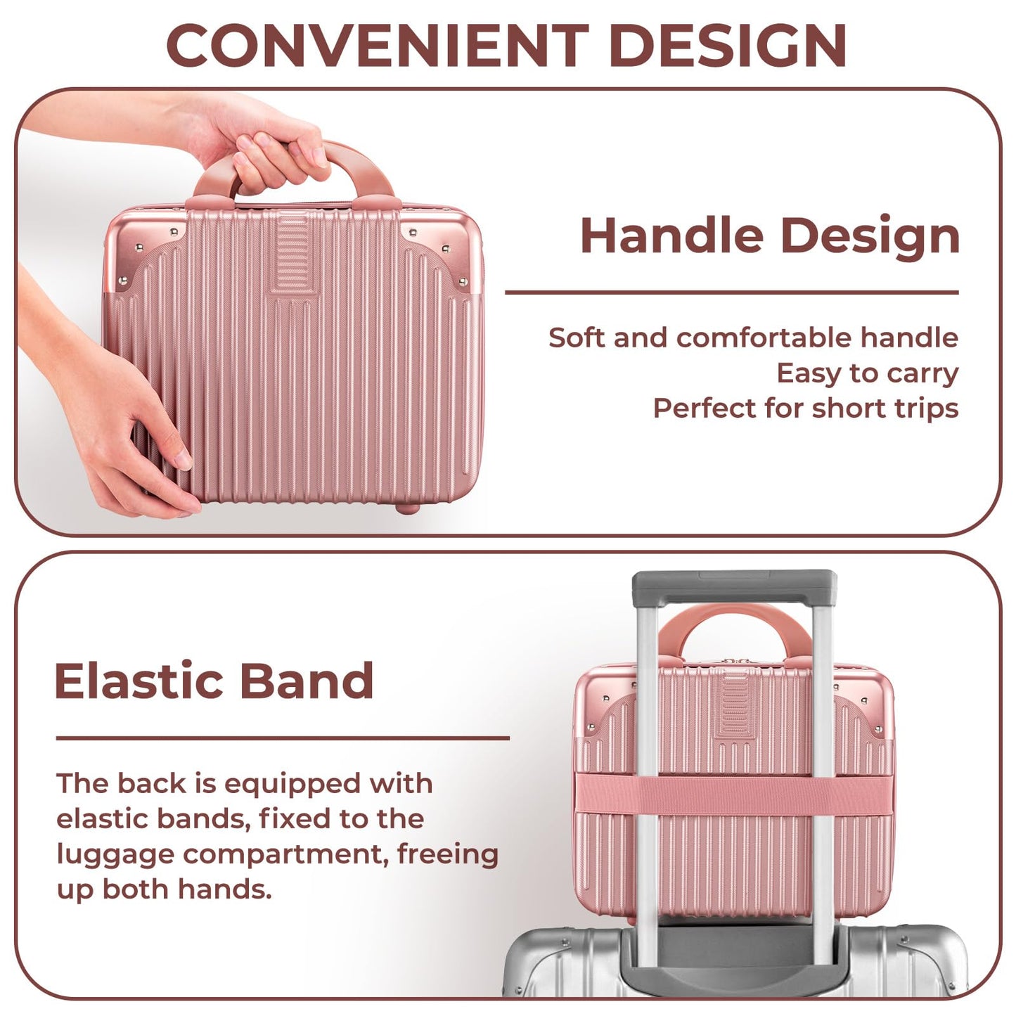 Noverlife 14-Inch Rose Gold Portable Makeup Case | Travel-Friendly Hard Shell