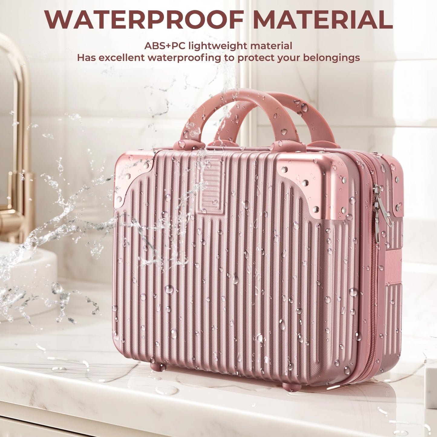 Noverlife 14-Inch Rose Gold Portable Makeup Case | Travel-Friendly Hard Shell