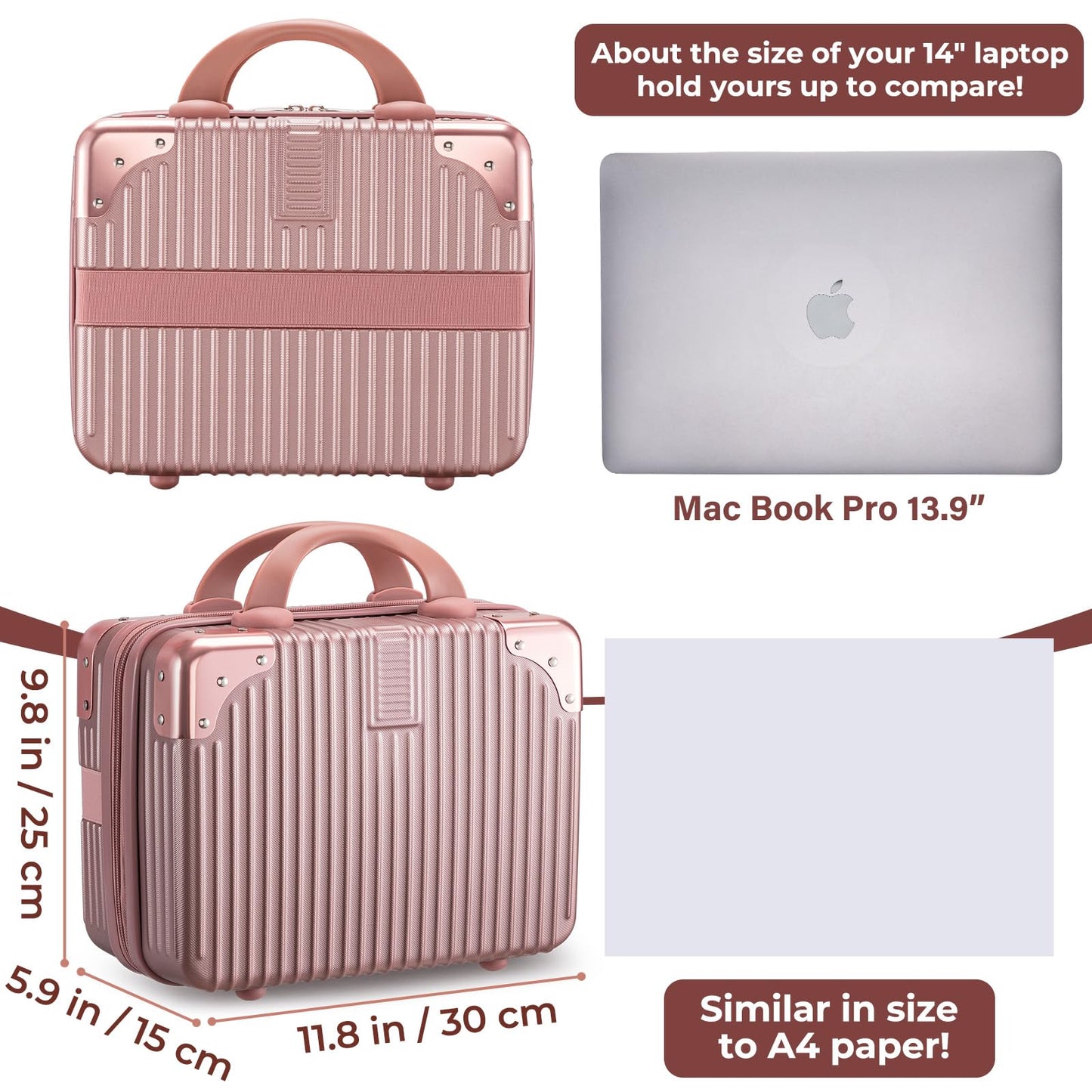 Noverlife 14-Inch Rose Gold Portable Makeup Case | Travel-Friendly Hard Shell