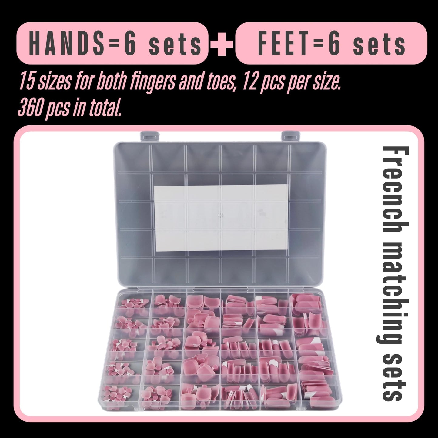 NOVO OVO French Tip Matching Press-on Nails Set – Berry Pink, Soft Gel Extension, 360 pcs