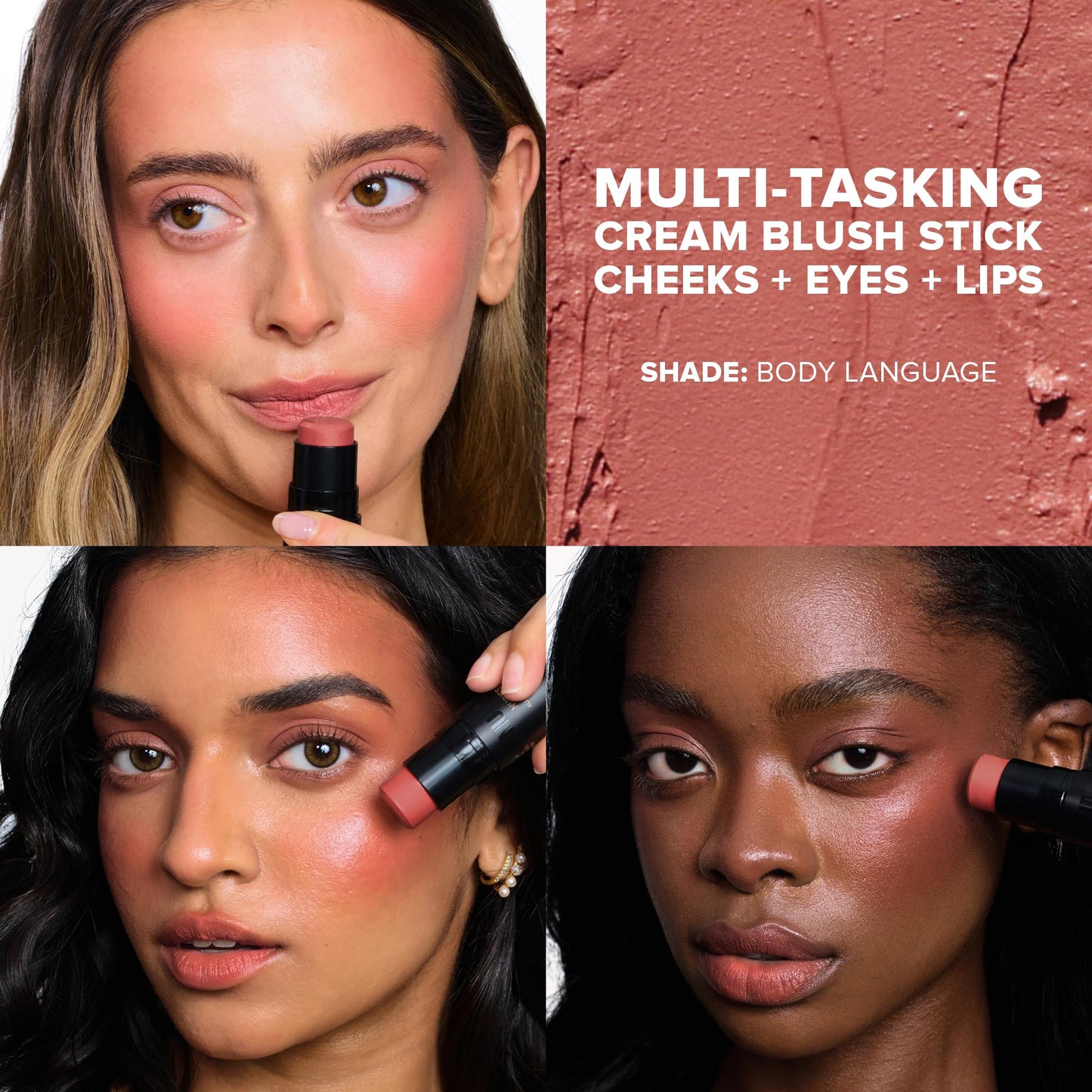 Nudestix Nudies Blush Stick Body Language – 3-in-1 Cream Blush with Built-In Brush | Soft Matte Finish