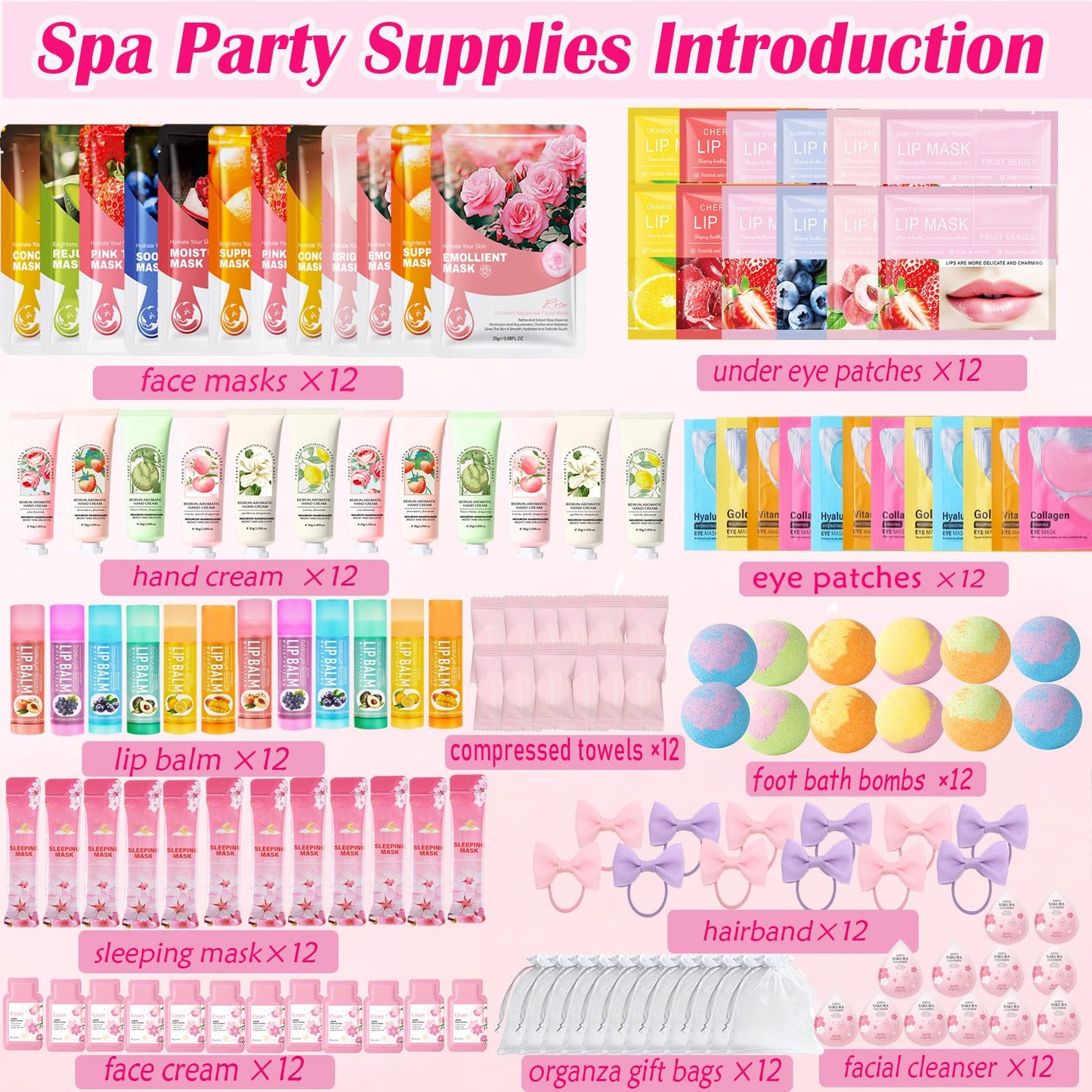 NUOMAN 144 PCS Spa Party Supplies for Women – Face Masks, Hand Cream & Bath Bombs