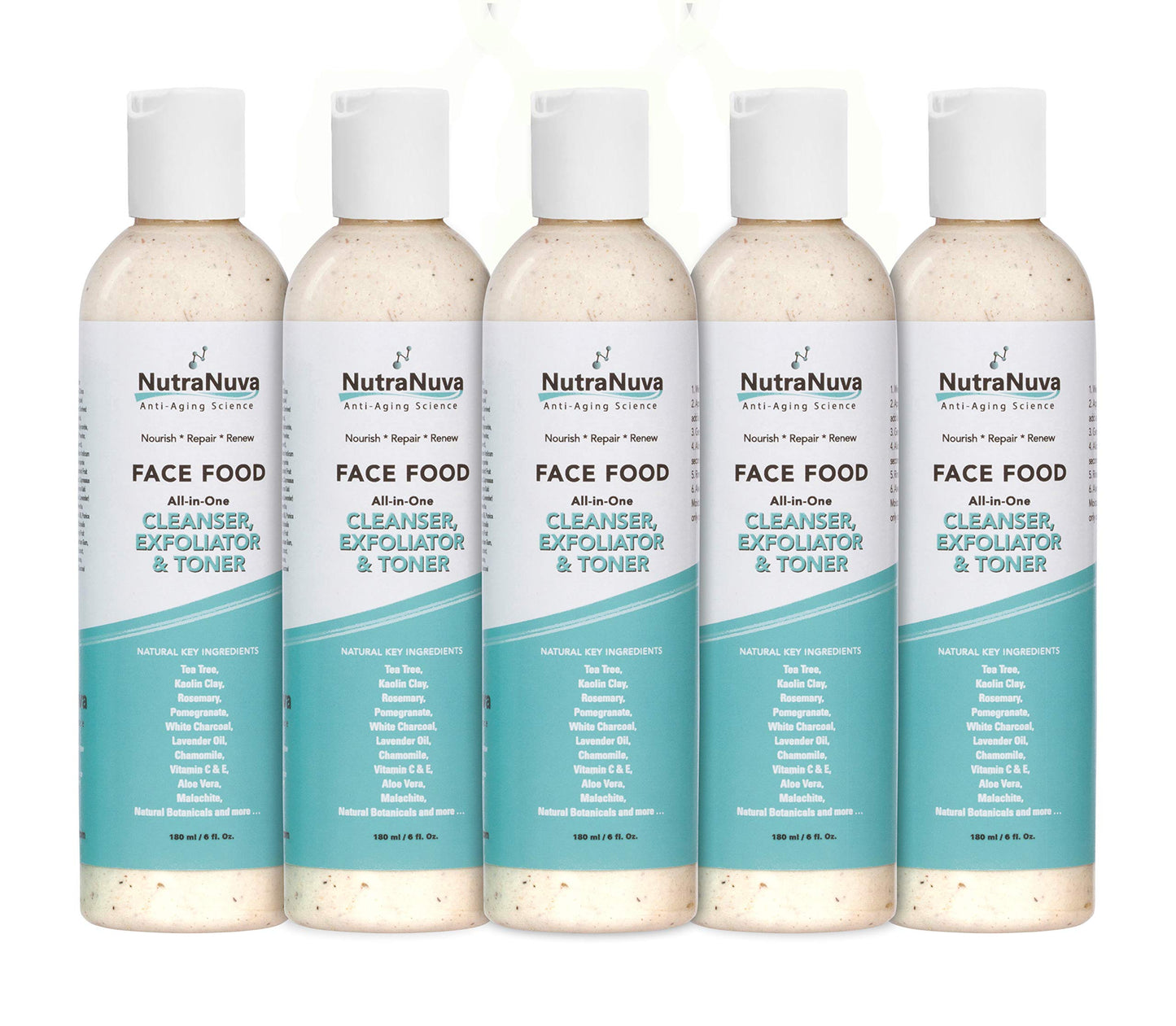 NutraNuva Face Food – All-in-One Cleanser, Exfoliator & Toner with Tea Tree & Kaolin Clay | Vegan, pH-Balanced, 6 oz