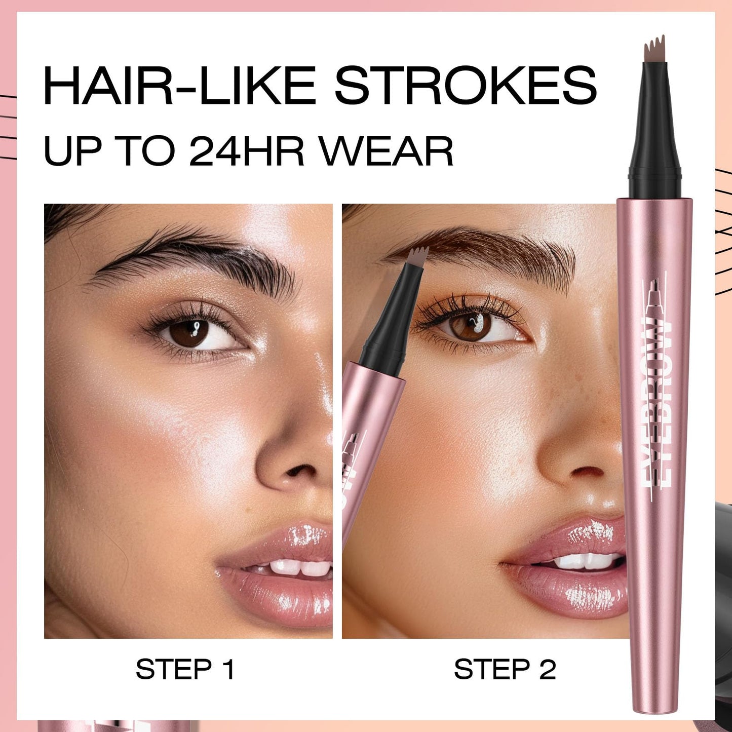 NyxaraJH 4-Tip Eyebrow Pen with Brush - 24Hr Waterproof Microblading Effect, 6 Shades