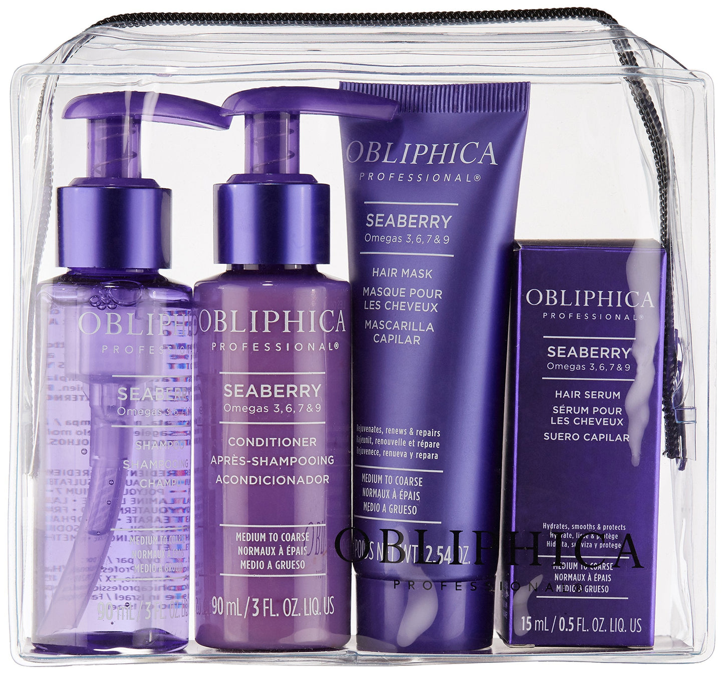 Obliphica Professional Seaberry Travel Kit for Medium to Coarse Hair – On-the-Go Frizz Control & Hydration