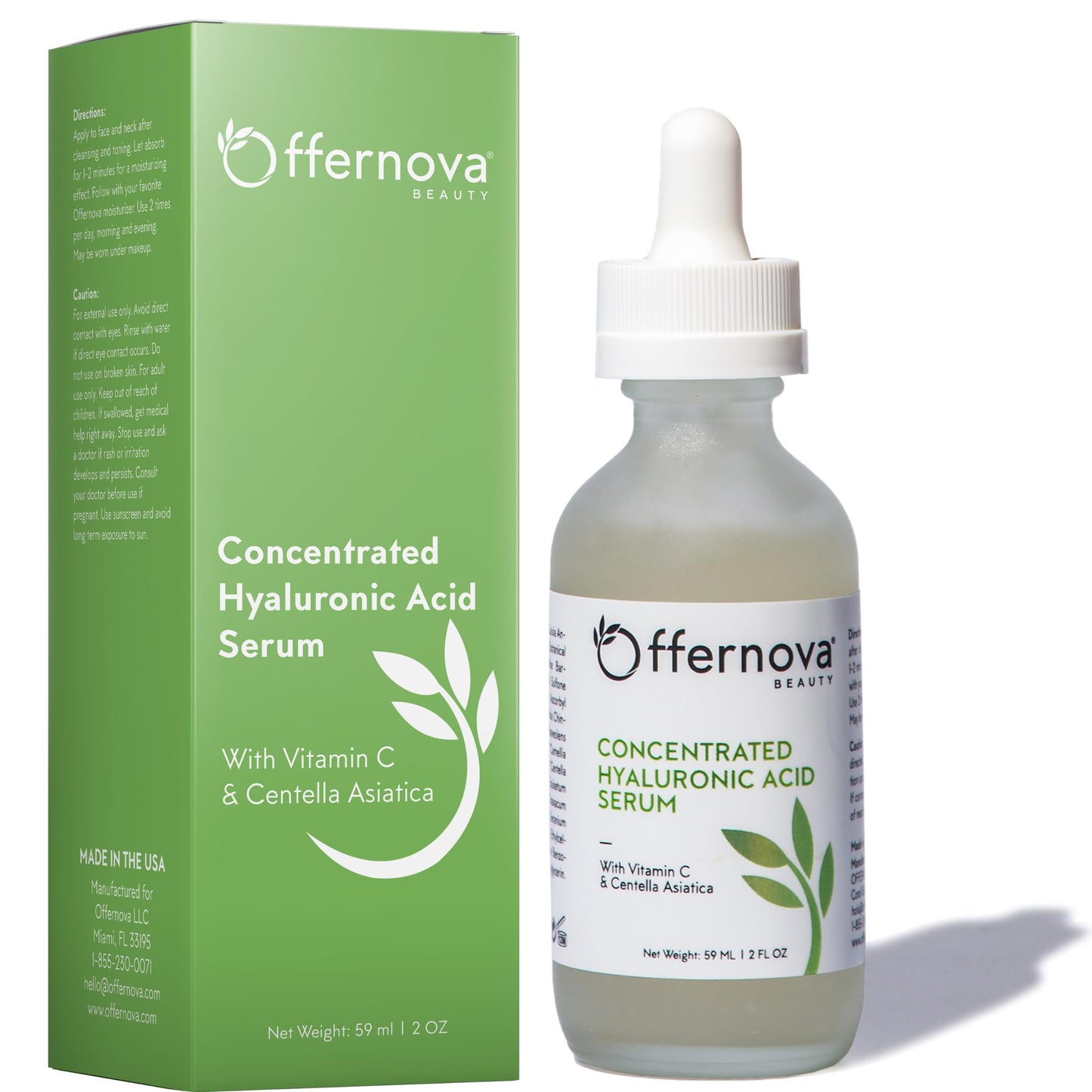 Offernova Concentrated Hyaluronic Acid Serum with Vitamin C & Centella Asiatica – Pure Organic Vegan Formula