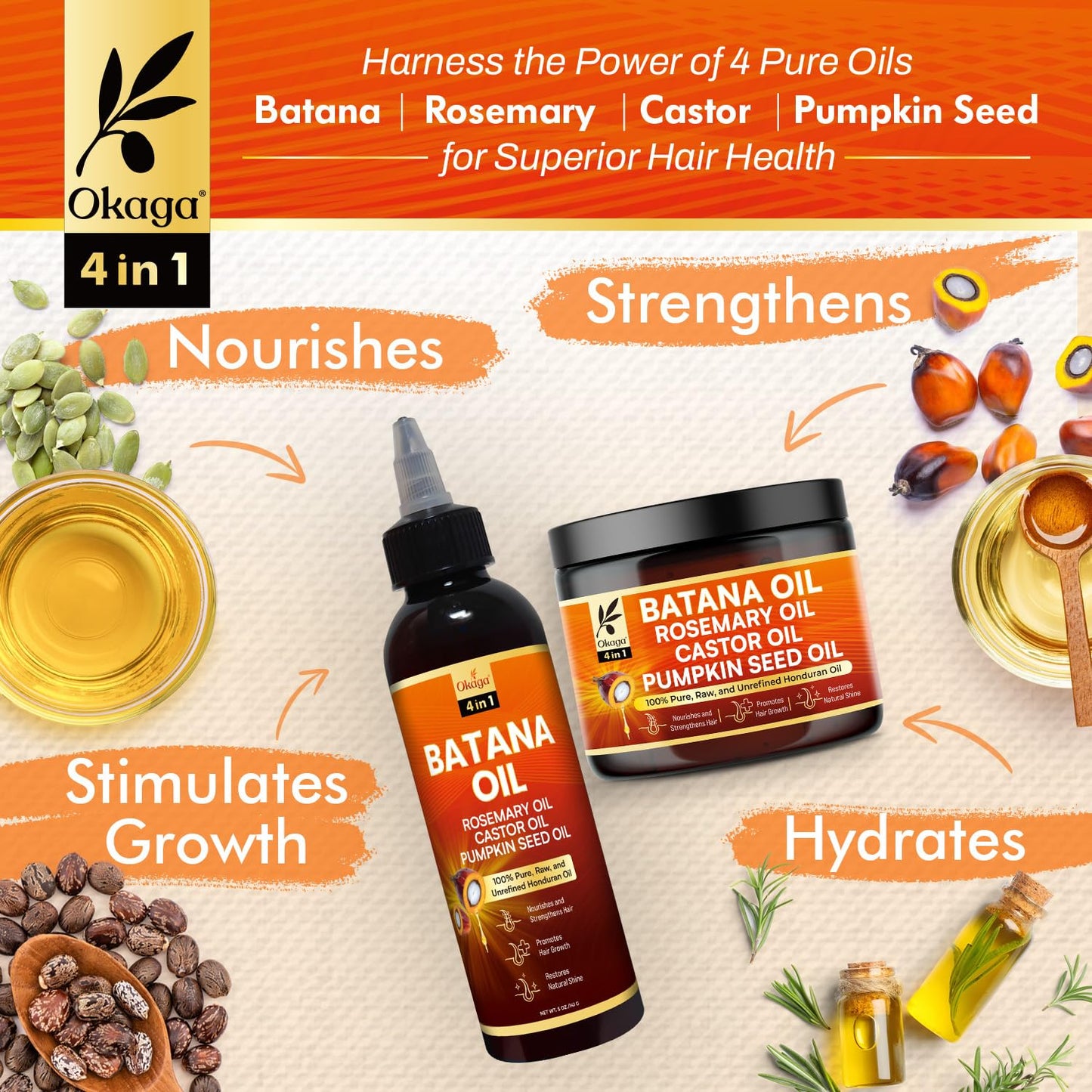 Okaga Batana Oil & Cream Bundle – Pure 4-Oil Hair Care for All Hair Types