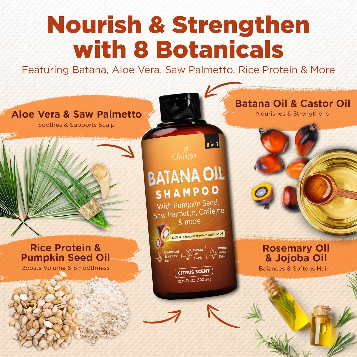Okaga Batana Oil Shampoo 8-in-1 for Hair Growth | 2 Pack