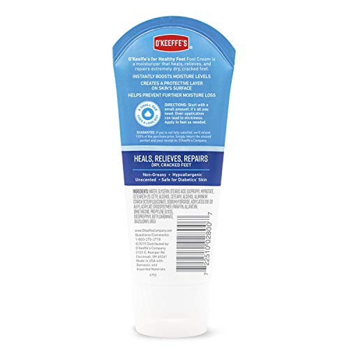 O'Keeffe's K0280004-4 Healthy Feet Foot Cream Tube (4 Pack), 3 oz | Deep Moisturizing for Extremely Dry Feet