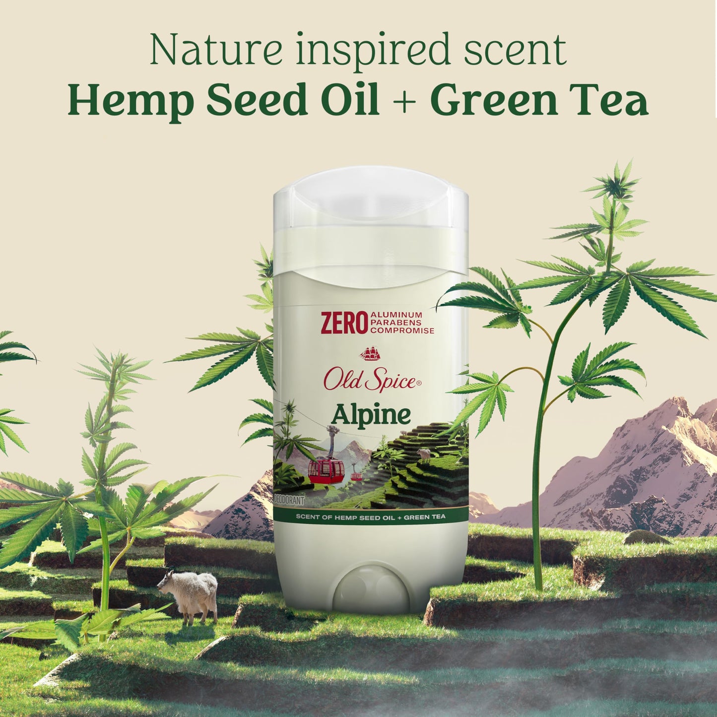 Old Spice Aluminum Free Deodorant for Men – Alpine with Hemp Seed Oil + Green Tea, Pack of 3, 3.0 oz