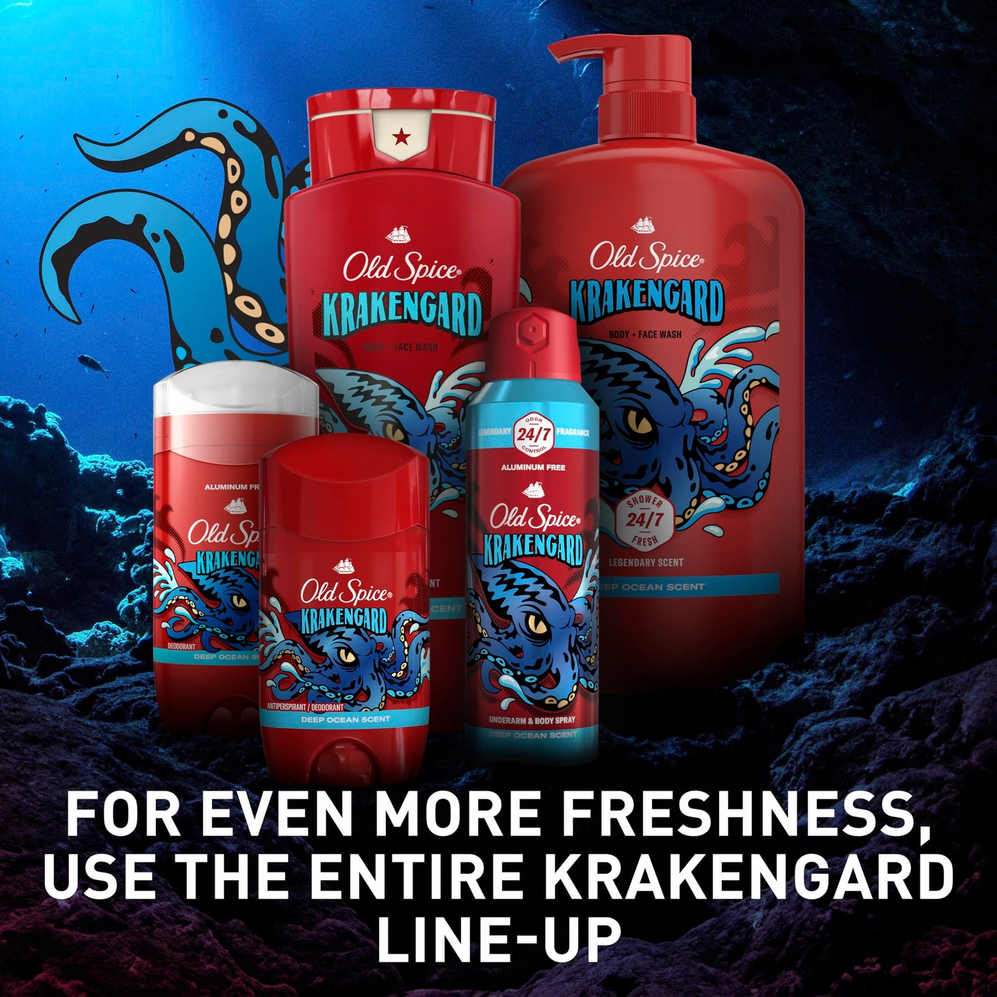 Old Spice Krakengard Body Wash 3X Defense – 24/7 Shower Fresh, 33.4 oz Pack of 4, 2-in-1