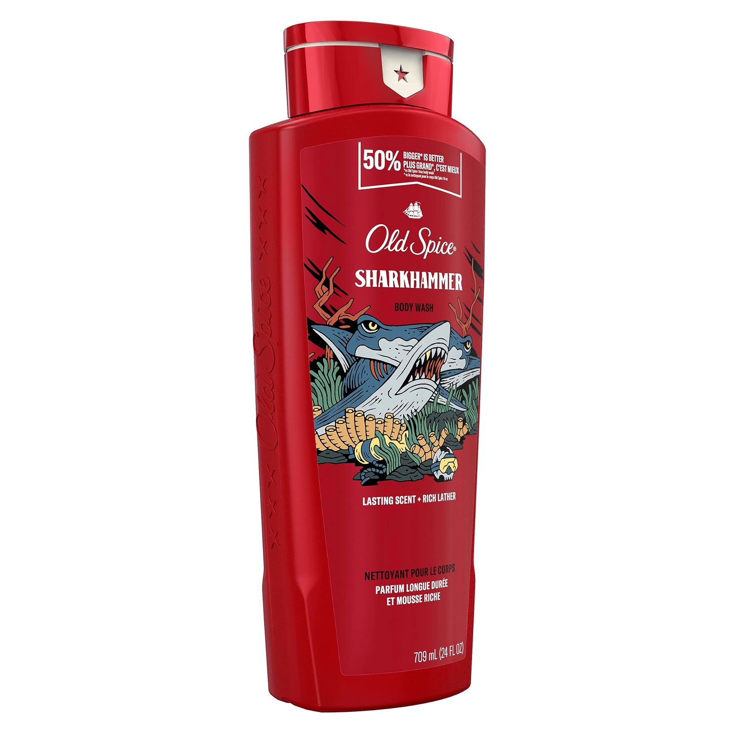 Old Spice Sharkhammer 3X Defense Body Wash for Men | 4 x 24 oz | Lasting Scent