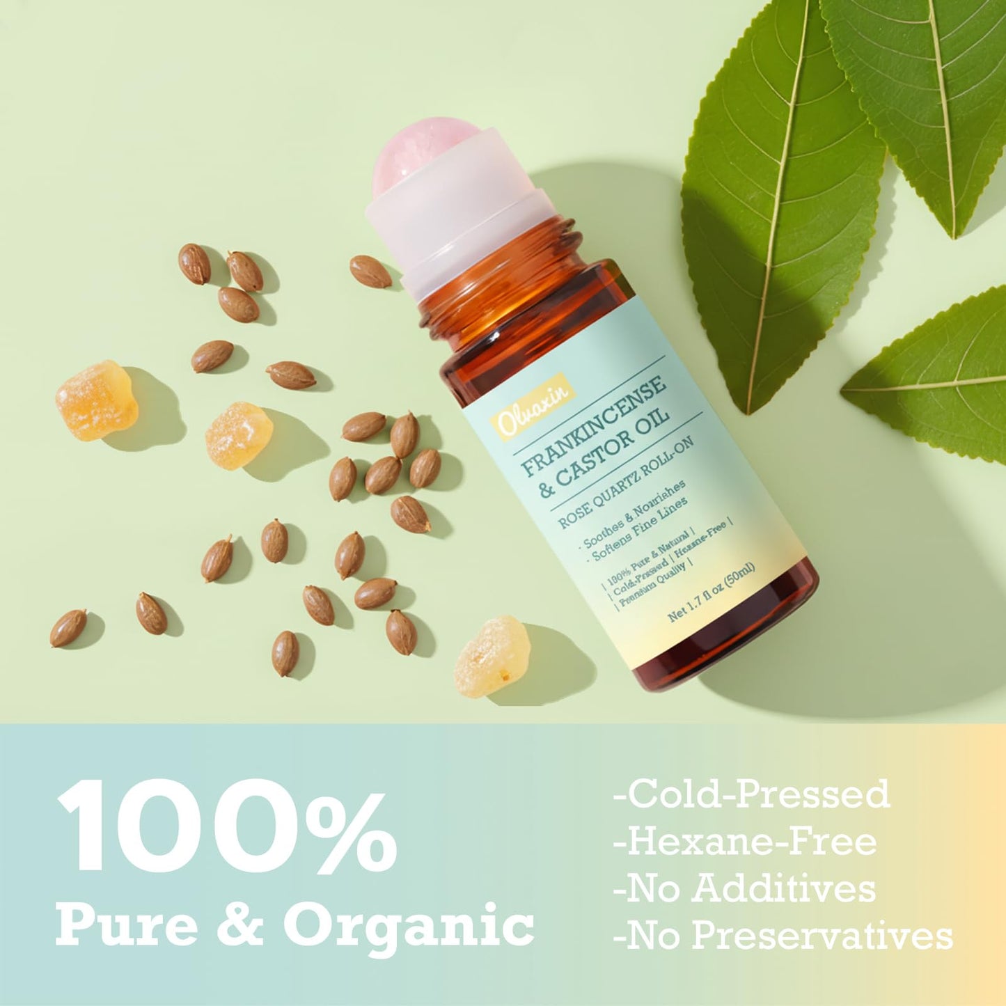 Olvaxin Frankincense & Castor Oil Roll-On with Rose Quartz — 2-Pack, 3.4 fl oz Total